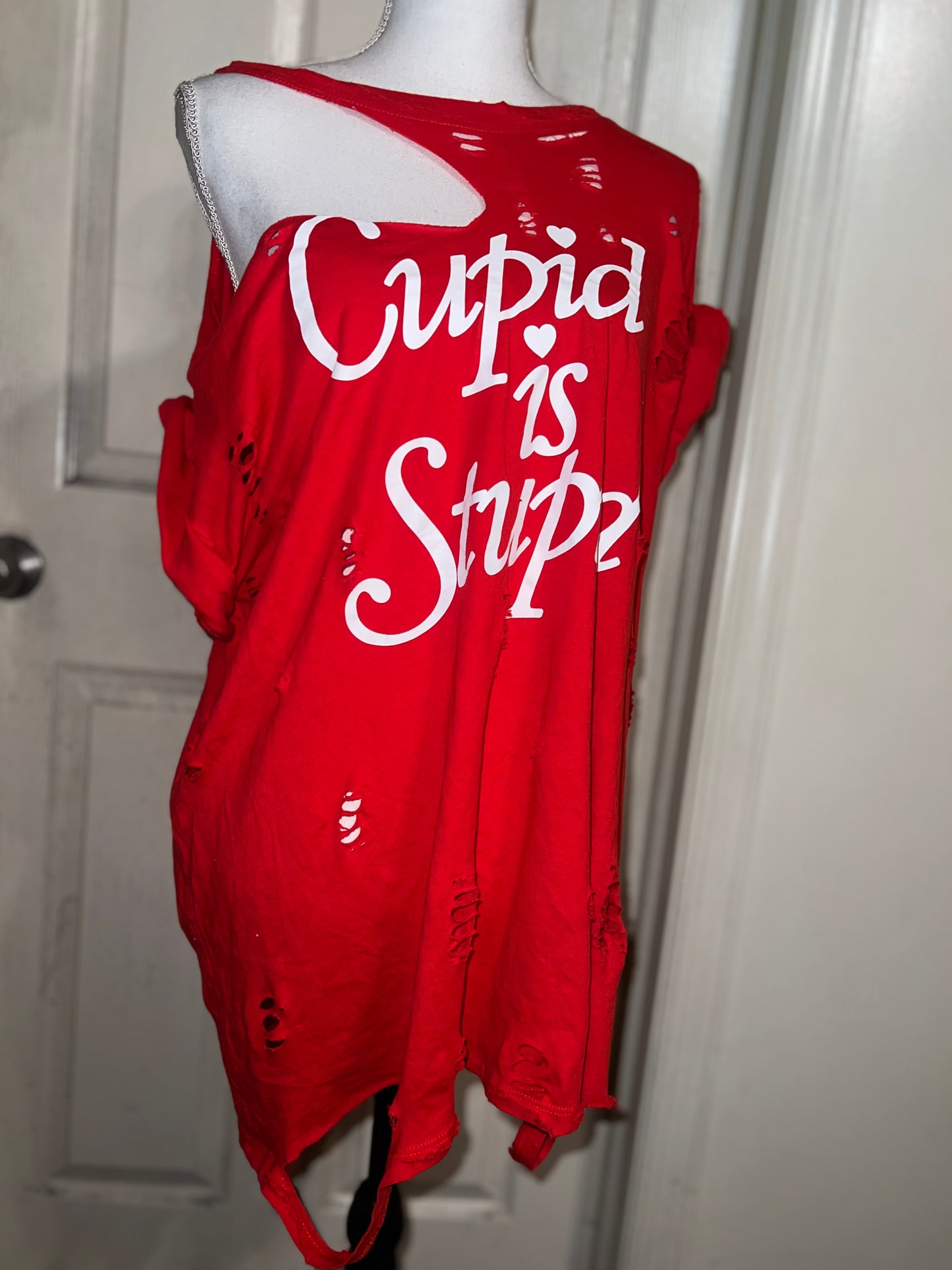 Cupid is Stupid Oversized Distressed Tee