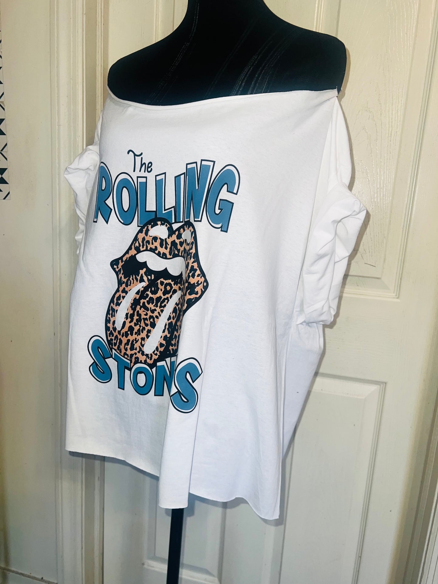 Rolling Stones Off The Shoulder Oversized Distressed Tee