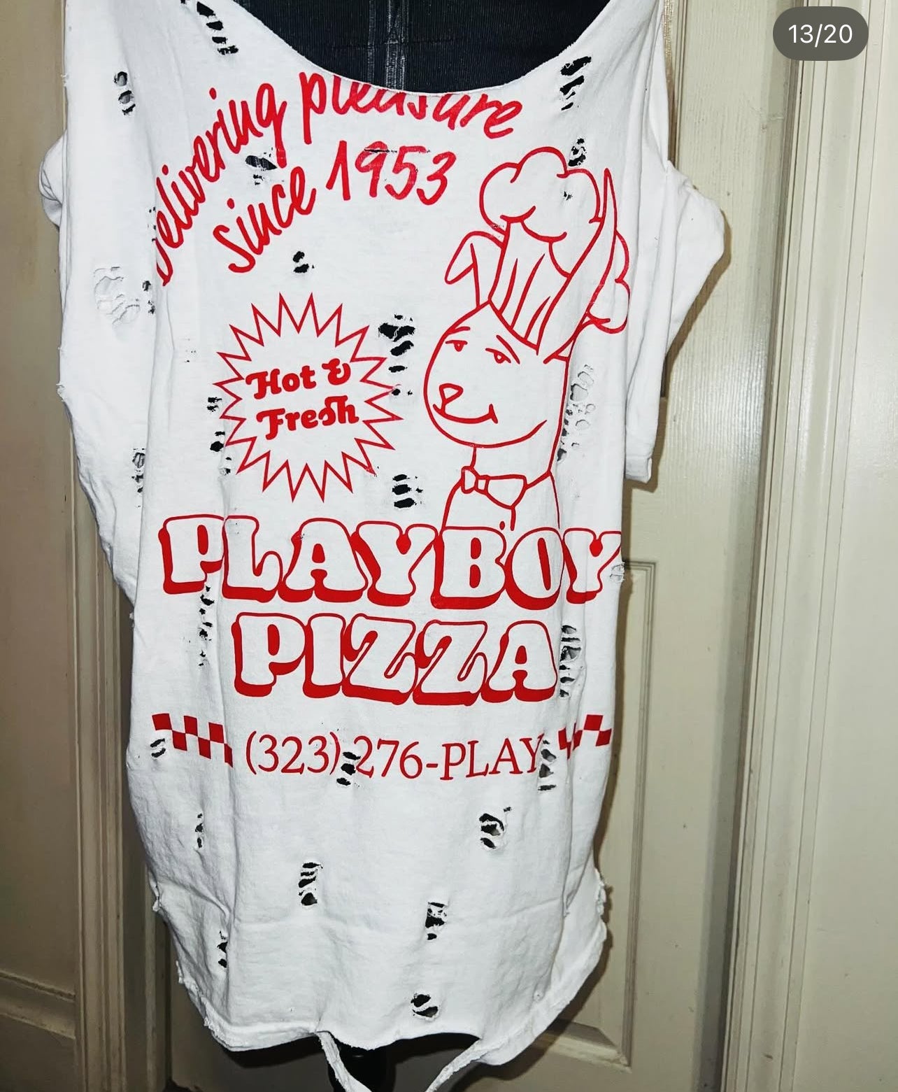 Playboy Pizza Double Sided Distressed Tee