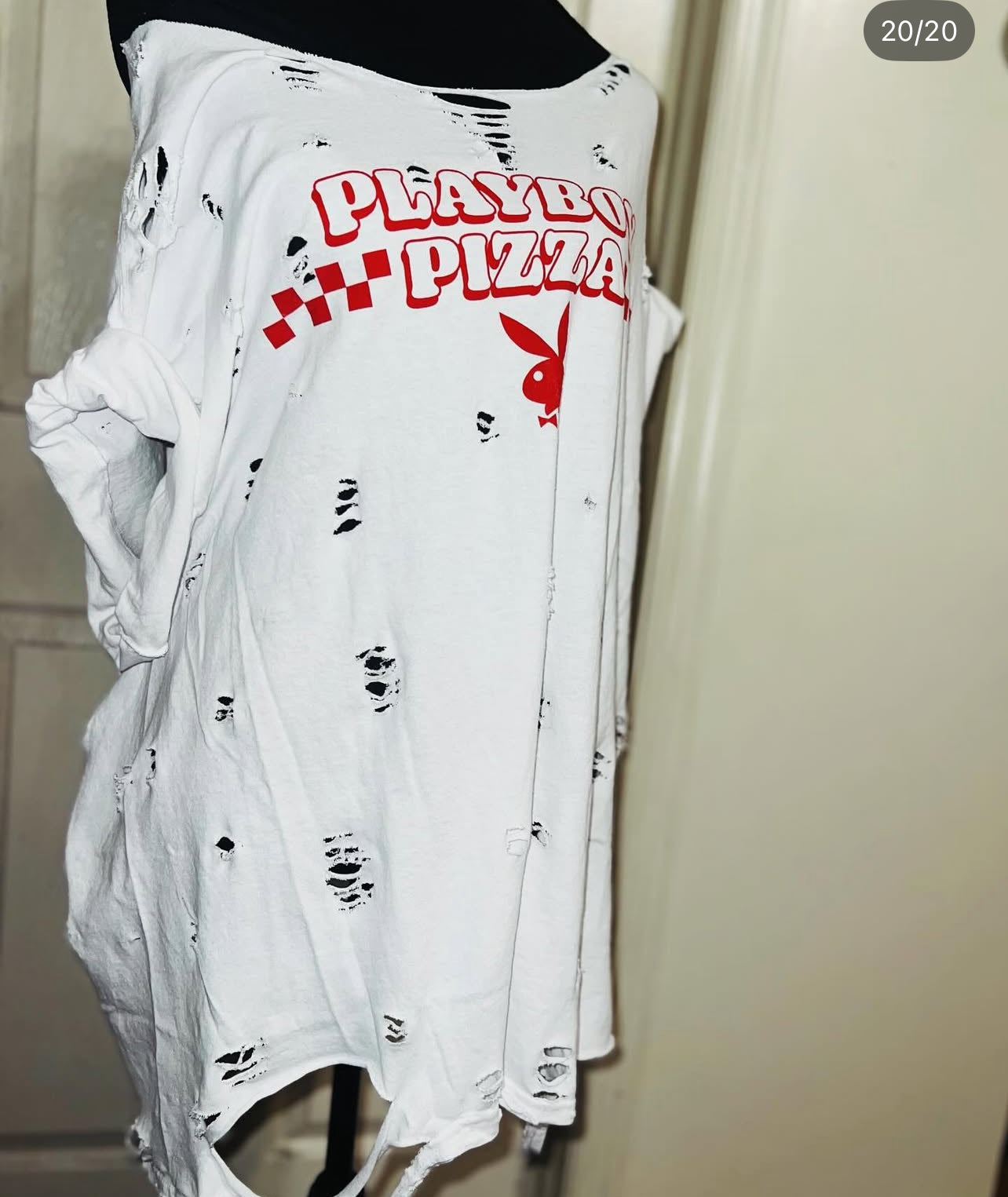 Playboy Pizza Double Sided Distressed Tee