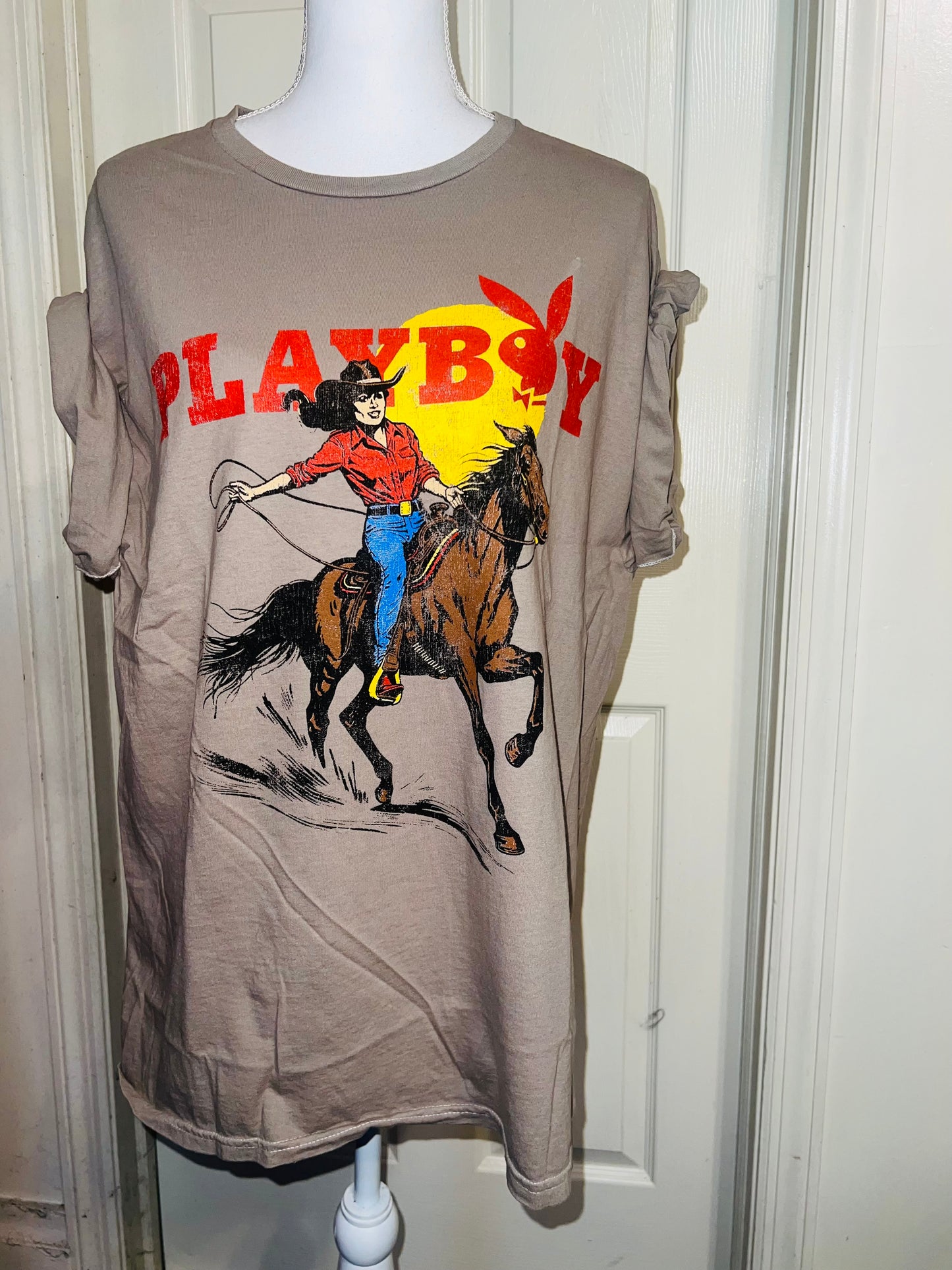 Playboy Cowgirl Oversized Distressed Tee