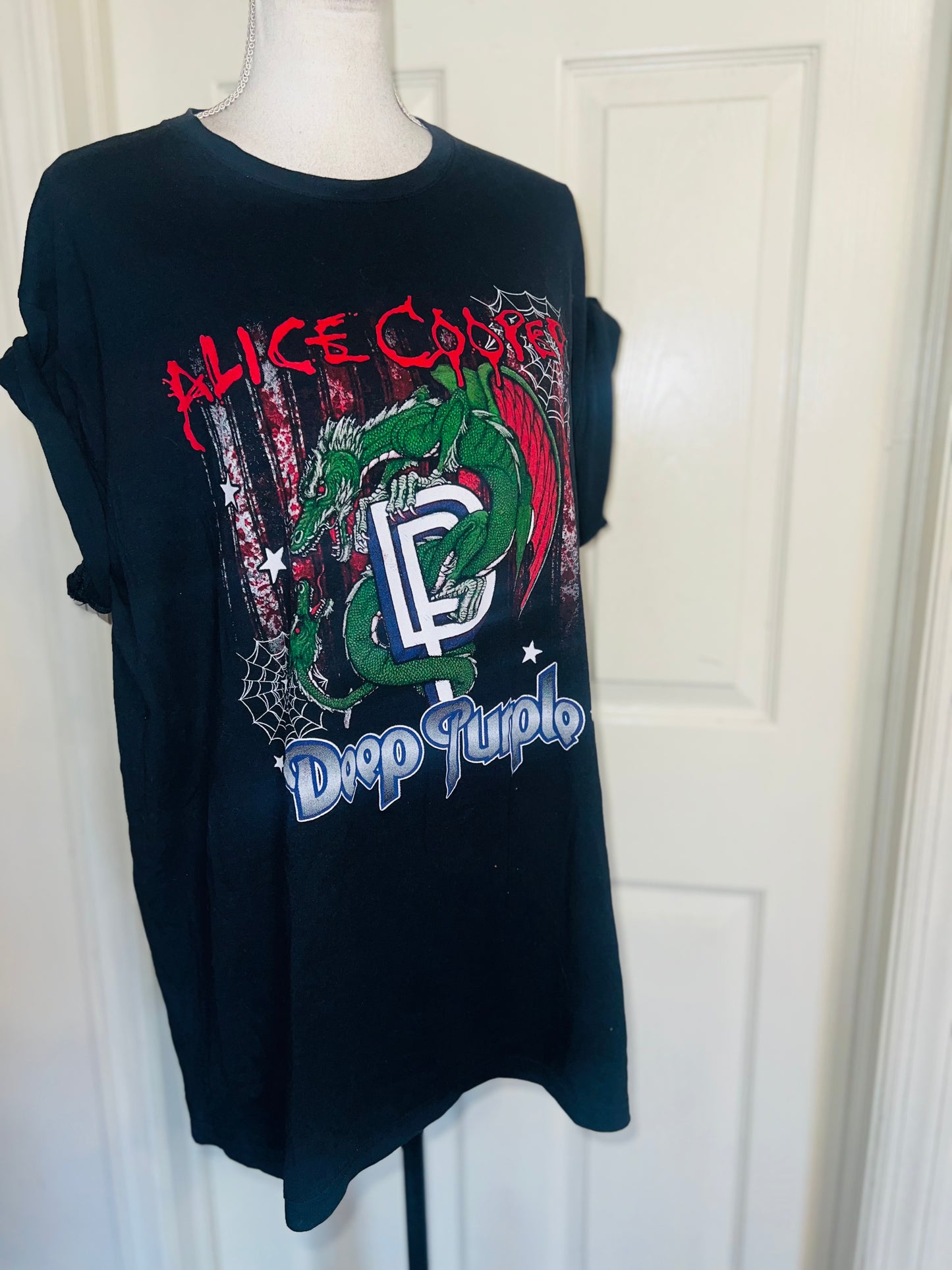 Alice Cooper and Deep Purple Double Sided Oversized Distressed Tee
