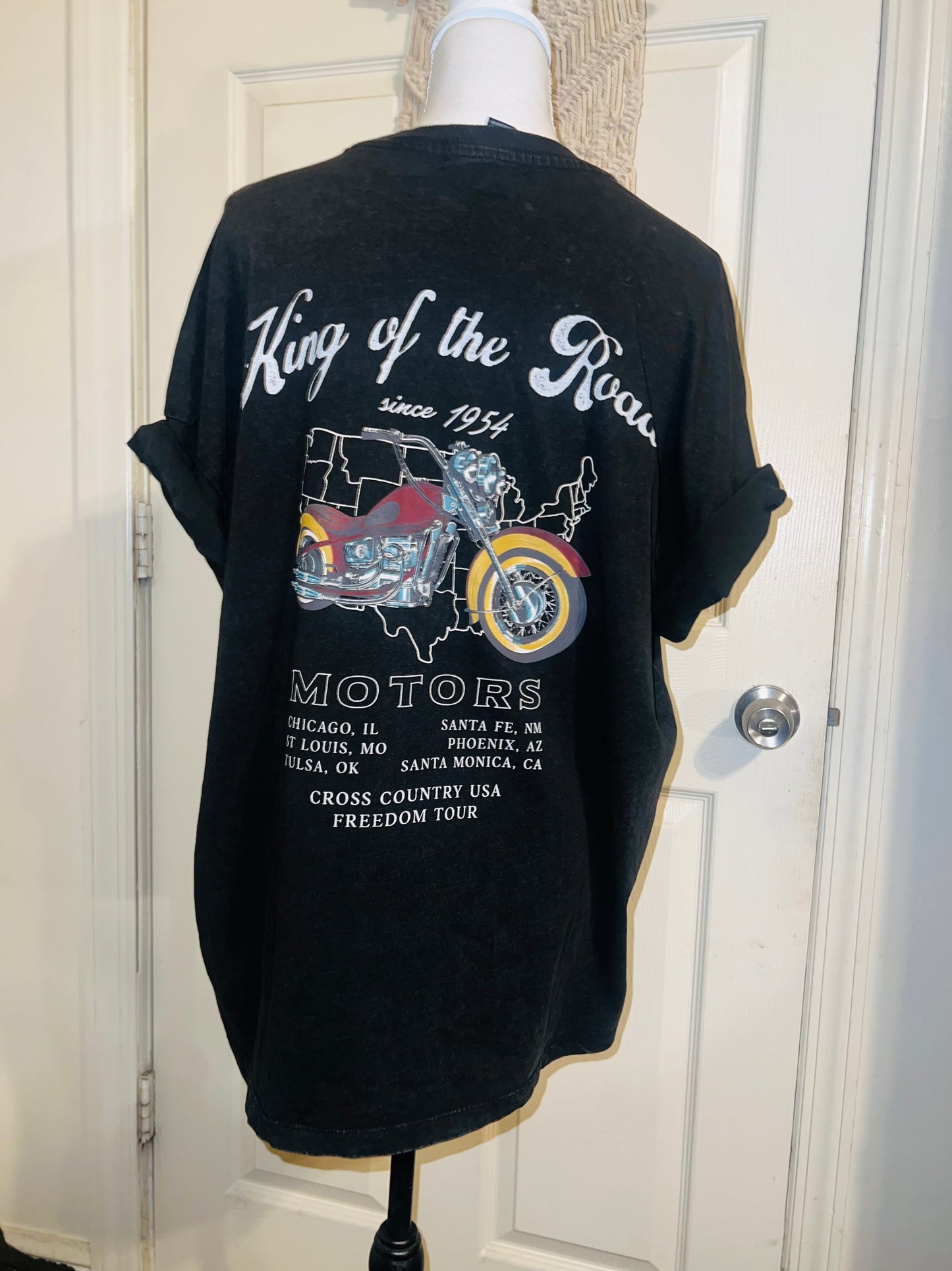 Motorcycle Tour Double Sided Oversized Distressed Tee