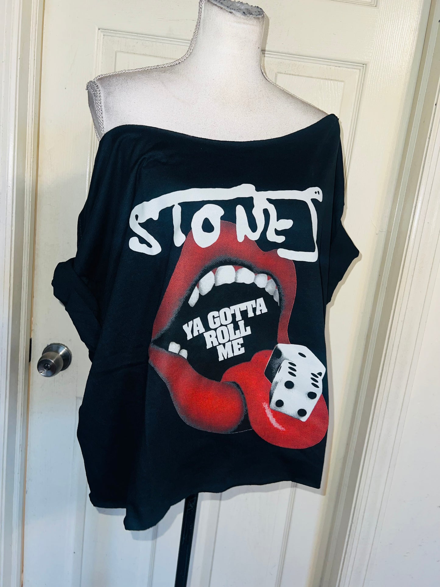Rolling Stones Off The Shoulder Oversized Distressed Tee