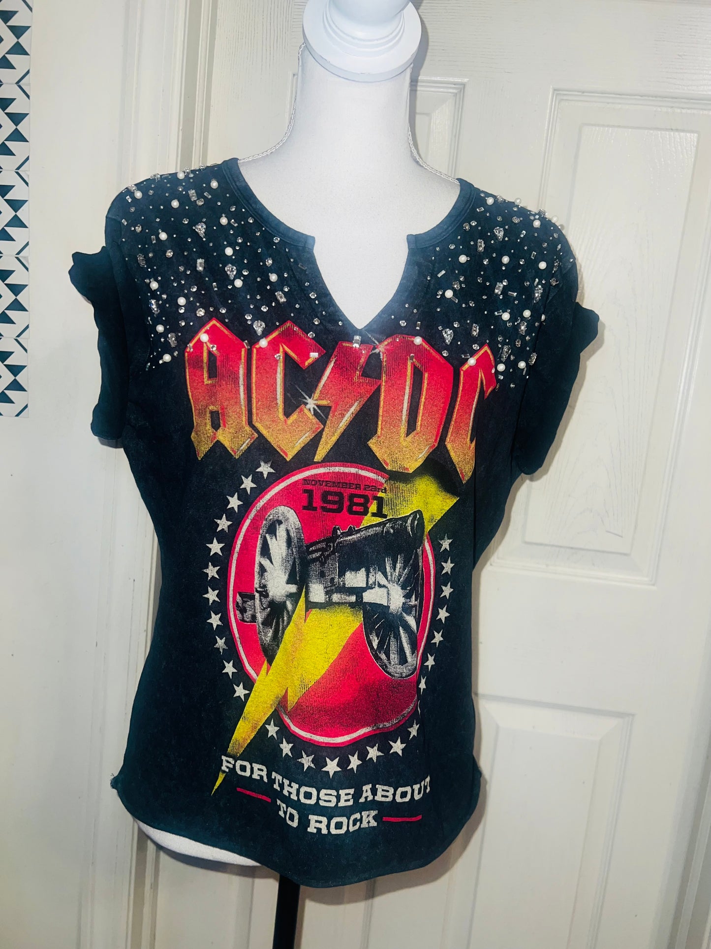 AC/DC Distressed Embellished Tee