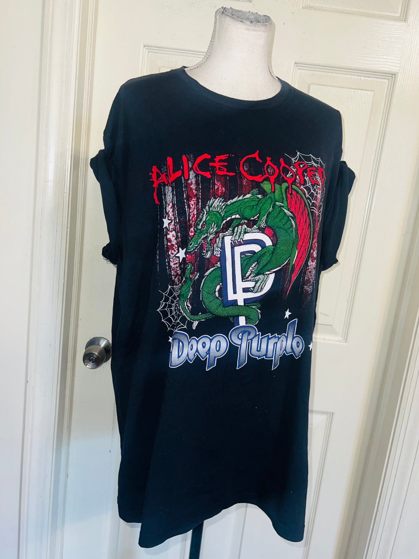 Alice Cooper and Deep Purple Double Sided Oversized Distressed Tee