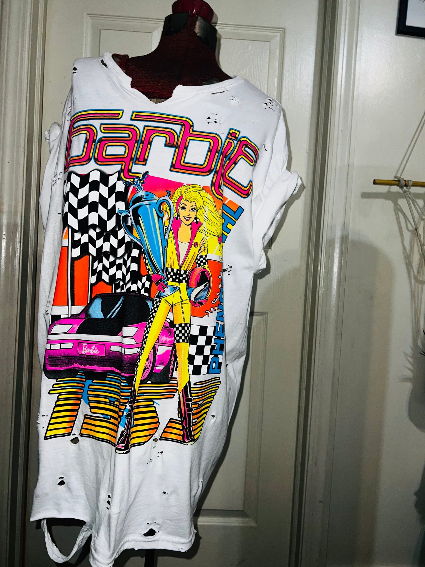 Barbie Race Car Oversized Distressed Tee