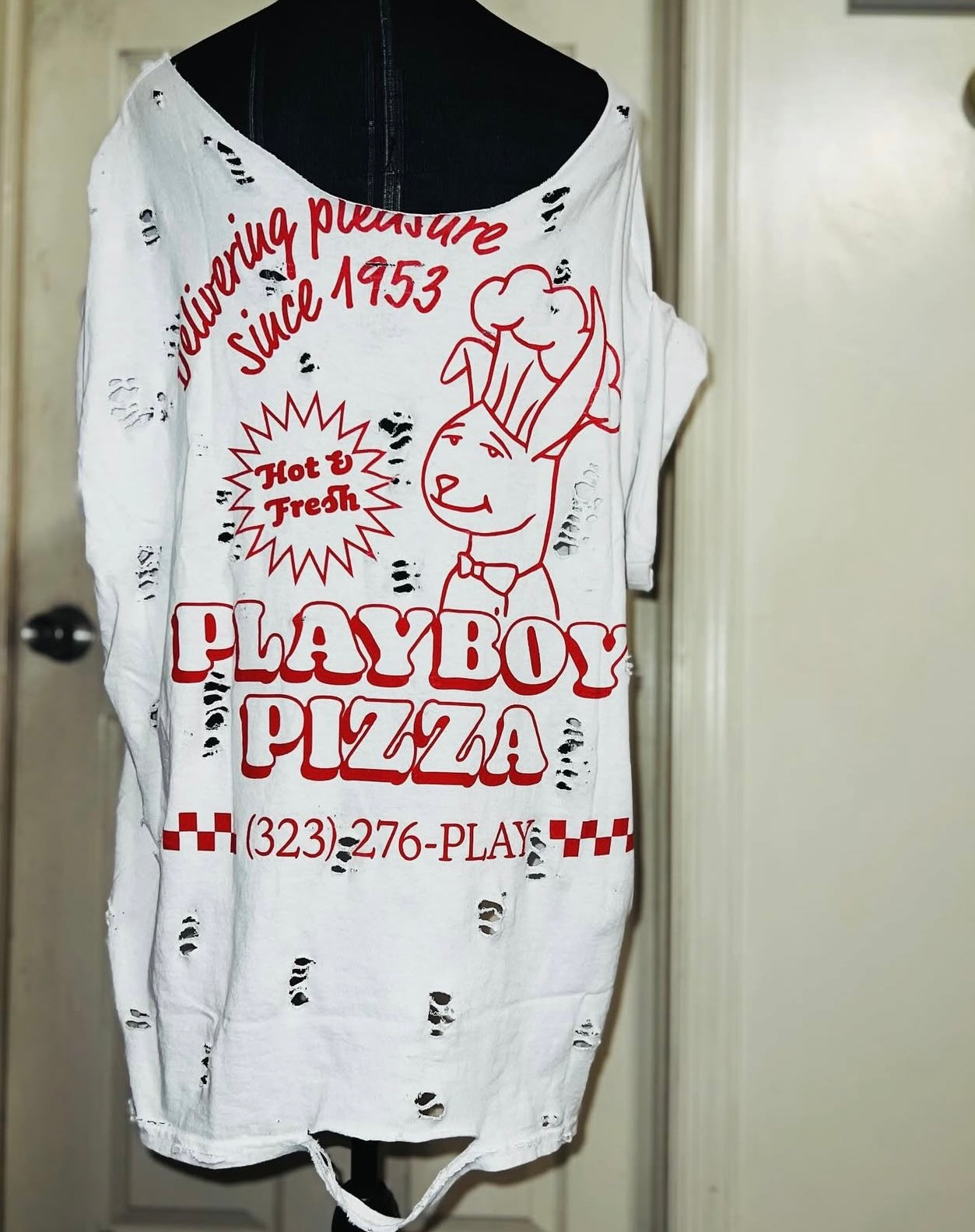 Playboy Pizza Double Sided Distressed Tee