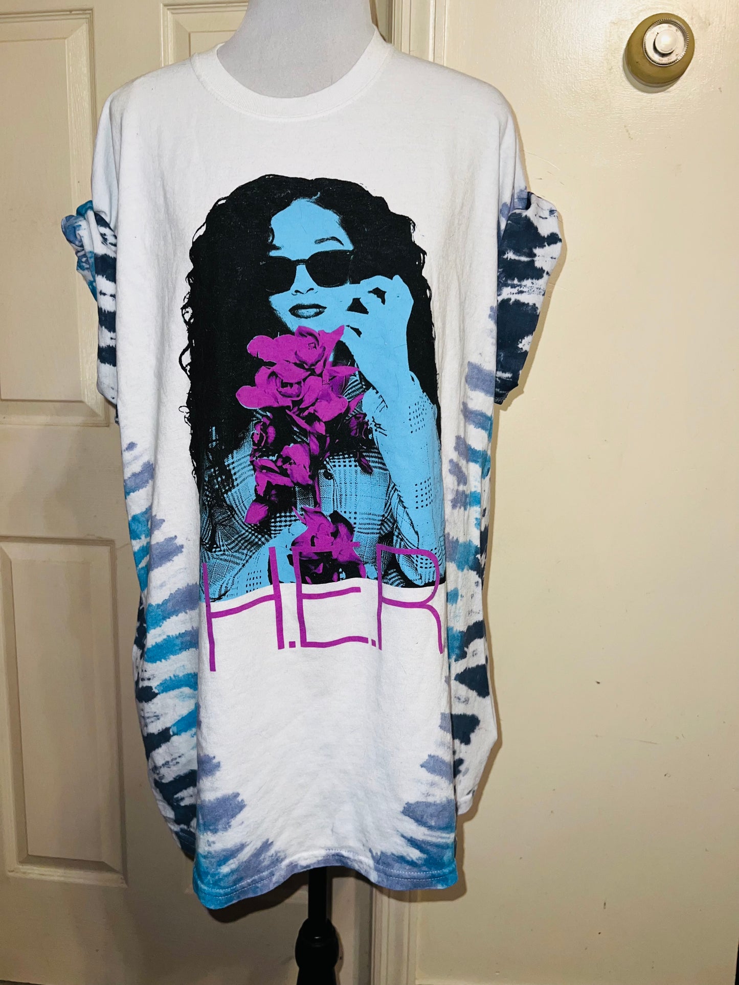 H.E.R Tie Dye Oversized Distressed Tee