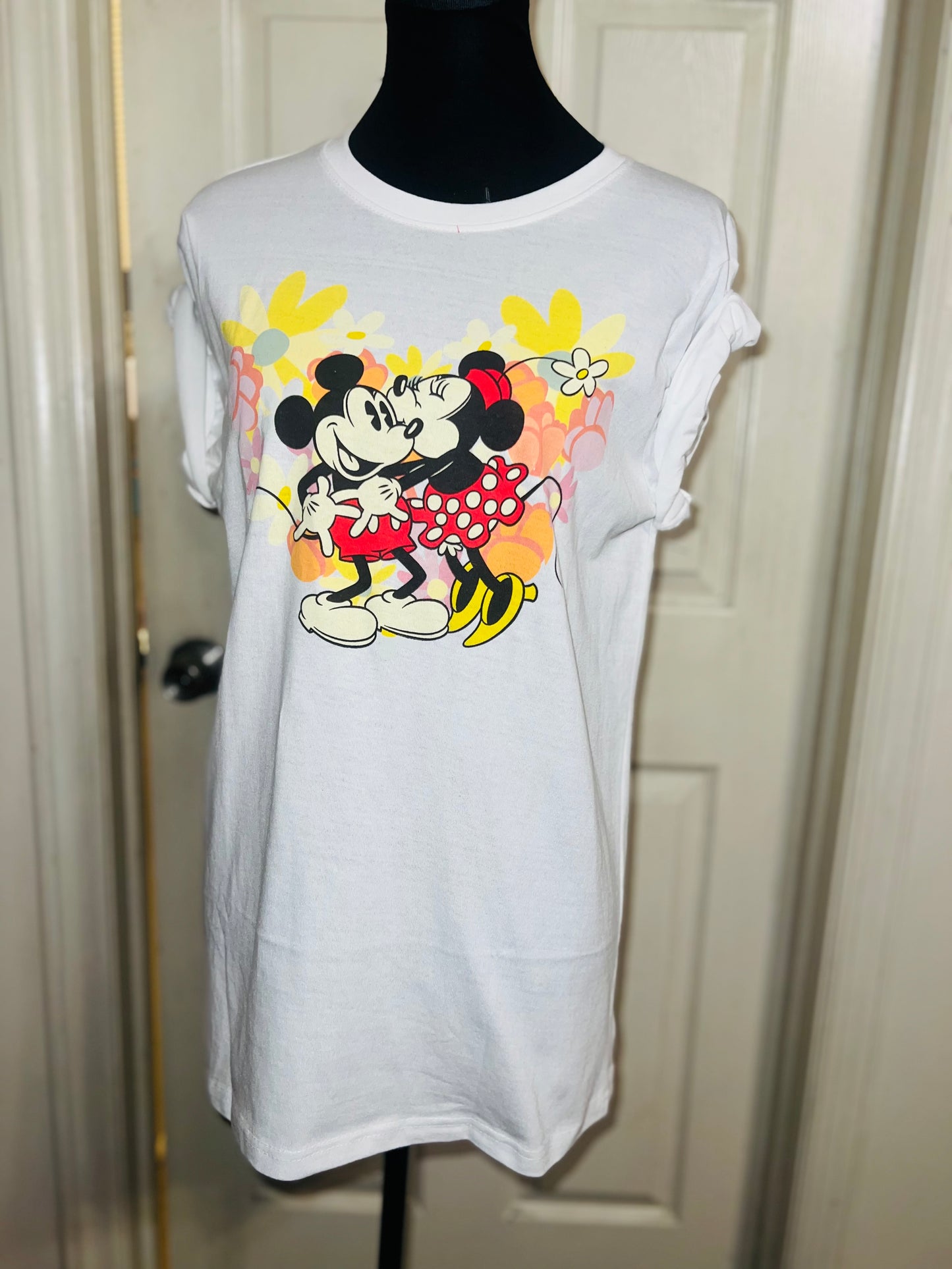 Mickey and Minnie Mouse Oversized Distressed Tee