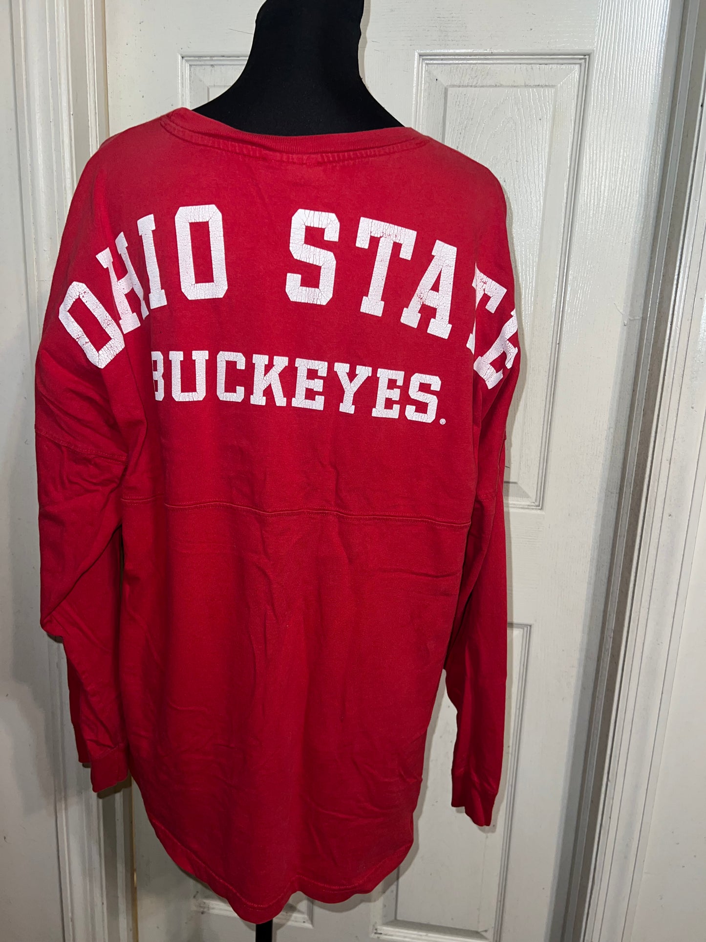 Ohio State Double Sided Oversized Distressed Long Sleeve Tee