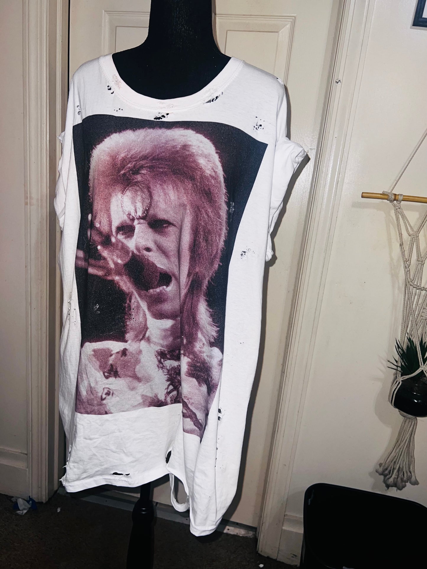 David Bowie Black & White Oversized Distressed Tee