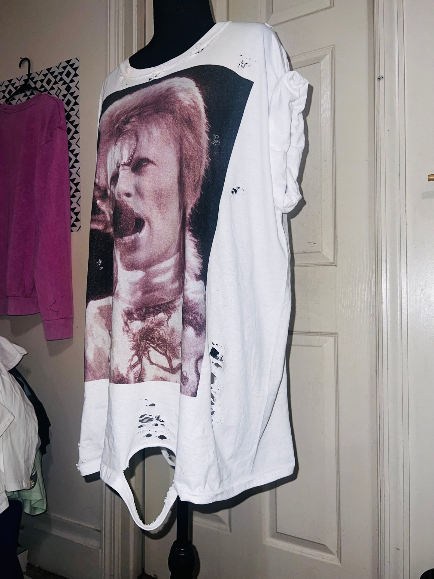 David Bowie Black & White Oversized Distressed Tee