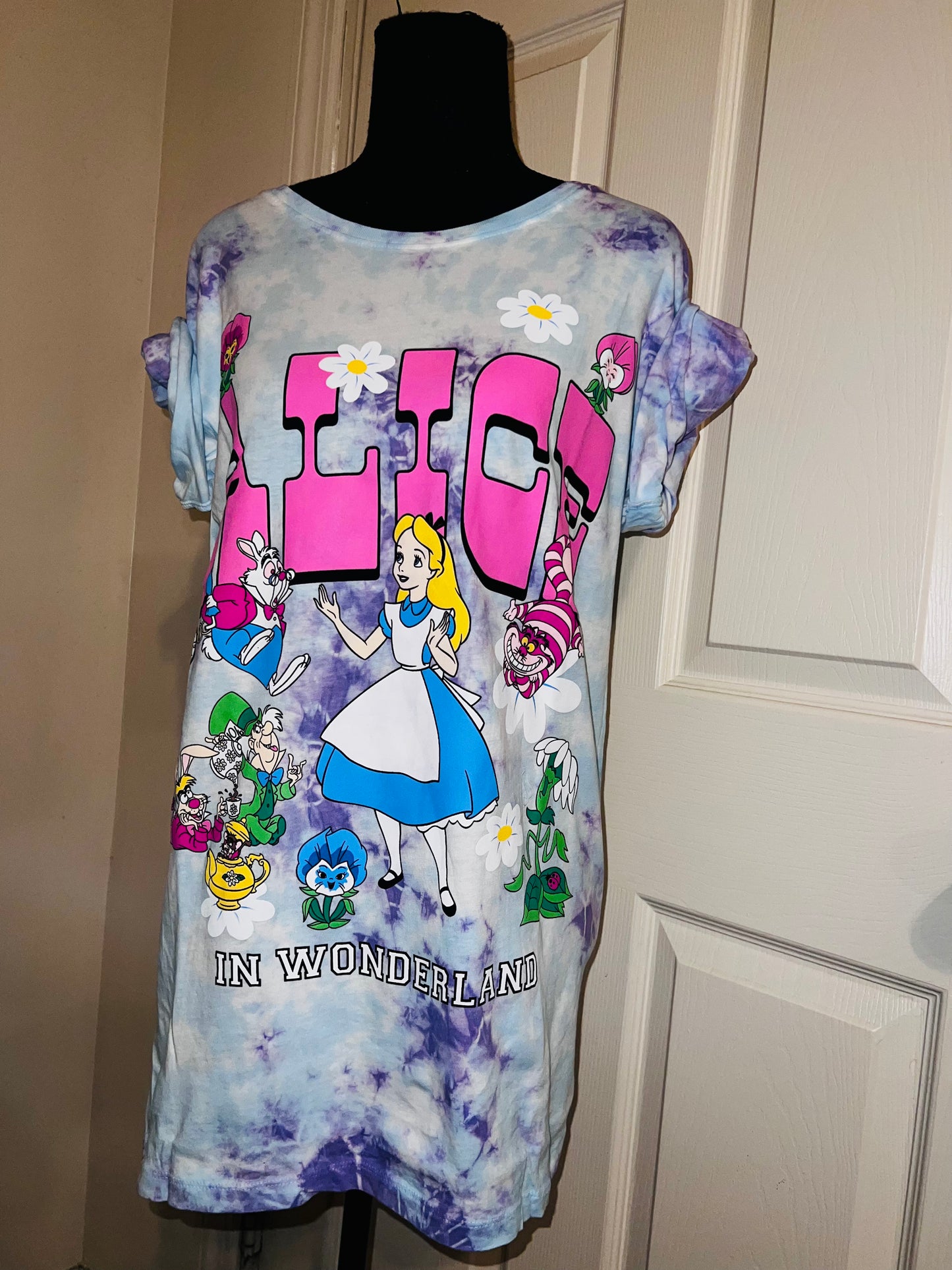 Alice in Wonderland Tie Dye Oversized Distressed Tee