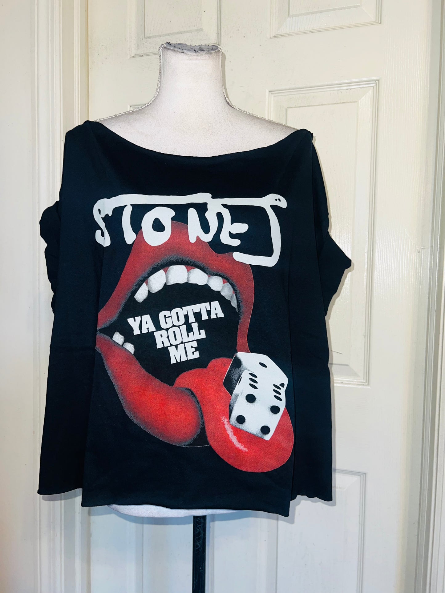 Rolling Stones Off The Shoulder Oversized Distressed Tee