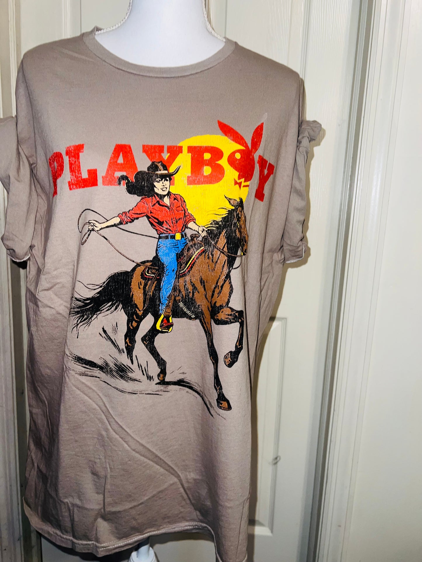 Playboy Cowgirl Oversized Distressed Tee