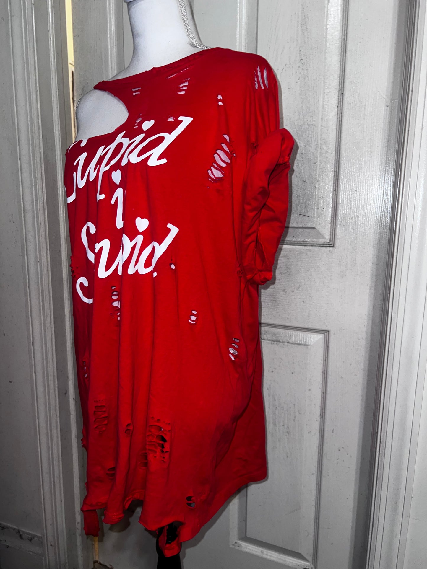 Cupid is Stupid Oversized Distressed Tee