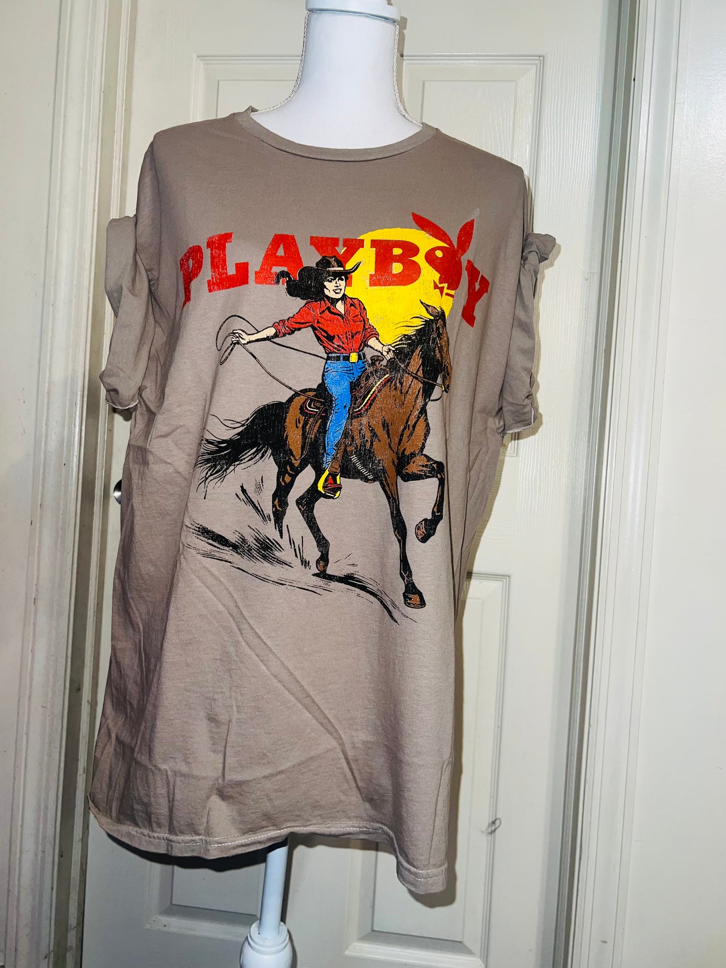 Playboy Cowgirl Oversized Distressed Tee