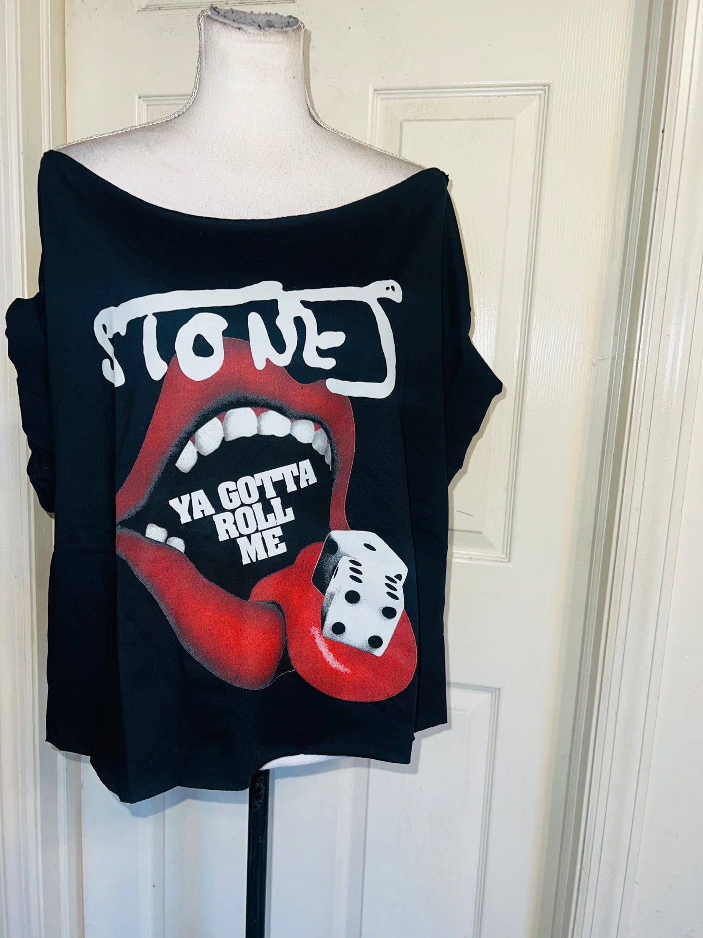 Rolling Stones Off The Shoulder Oversized Distressed Tee
