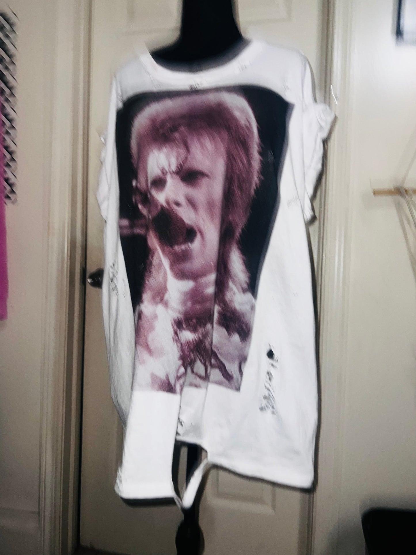David Bowie Black & White Oversized Distressed Tee