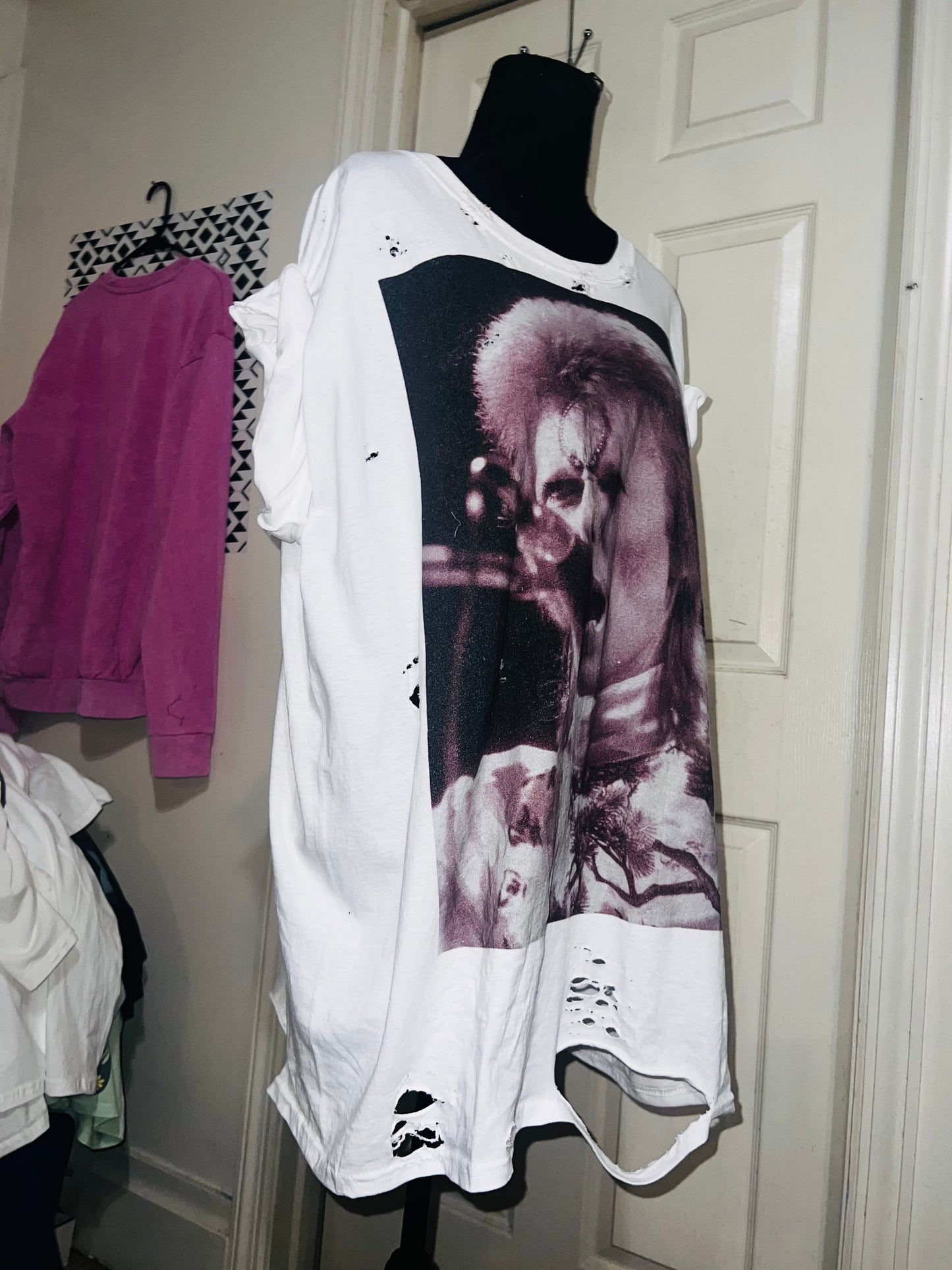 David Bowie Black & White Oversized Distressed Tee