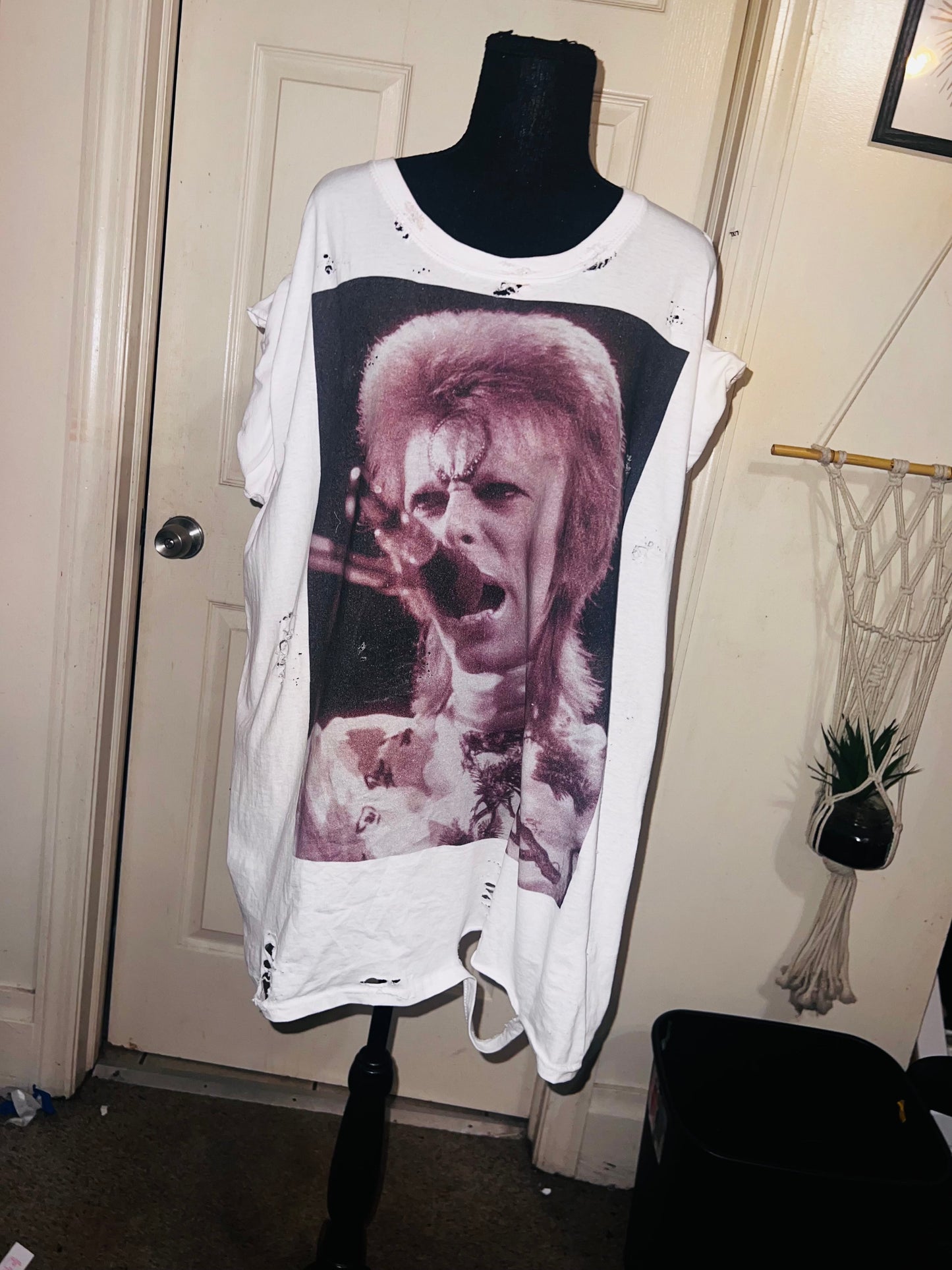David Bowie Black & White Oversized Distressed Tee