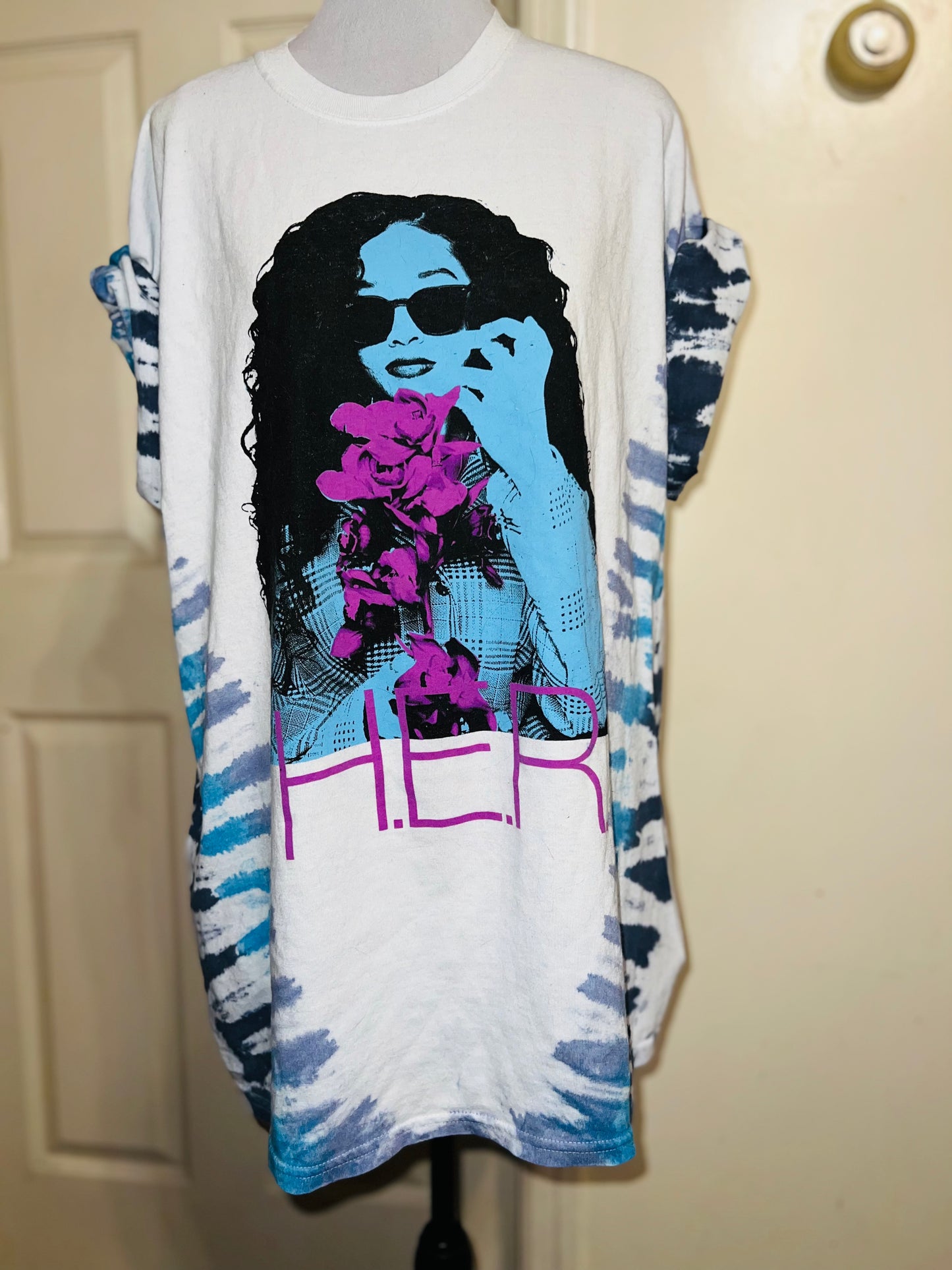 H.E.R Tie Dye Oversized Distressed Tee