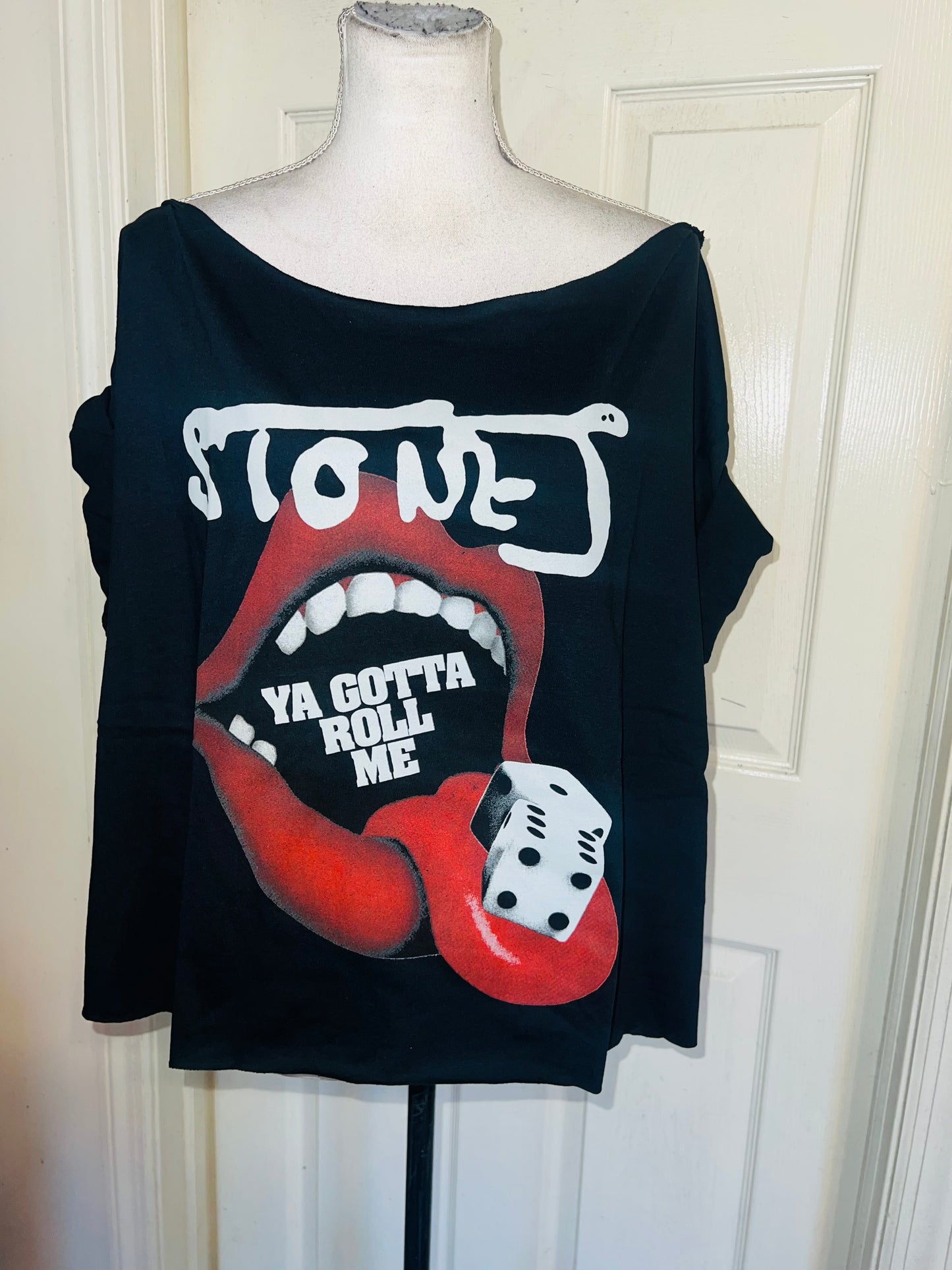 Rolling Stones Off The Shoulder Oversized Distressed Tee