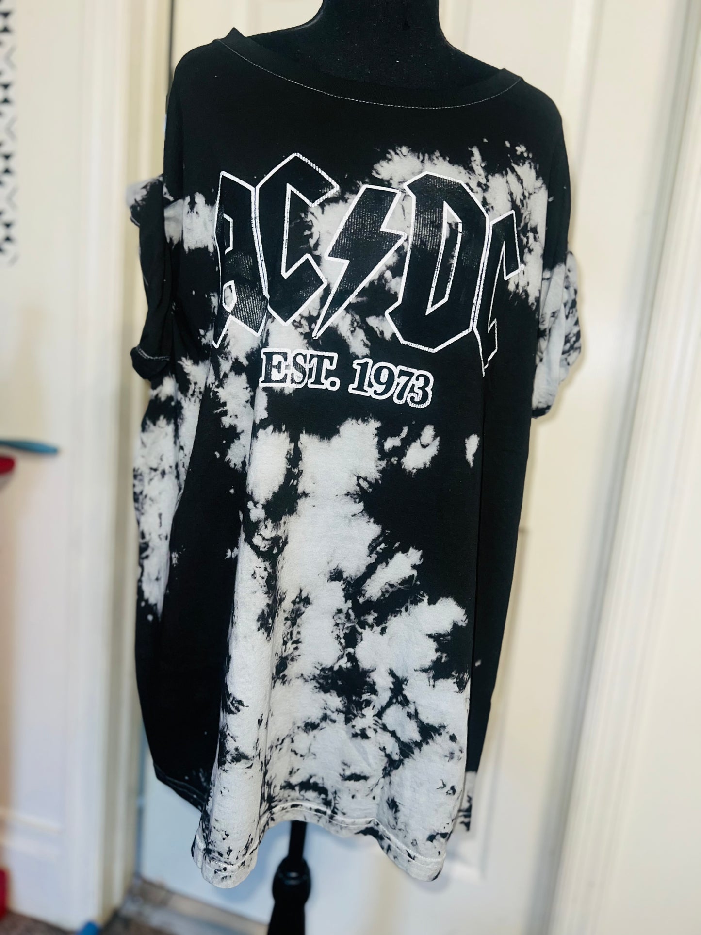 AC/DC Tie Dye Oversized Distressed Tee