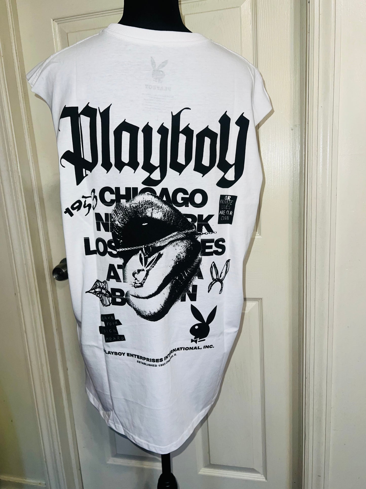 Playboy Double Sided Oversized Distressed Tank