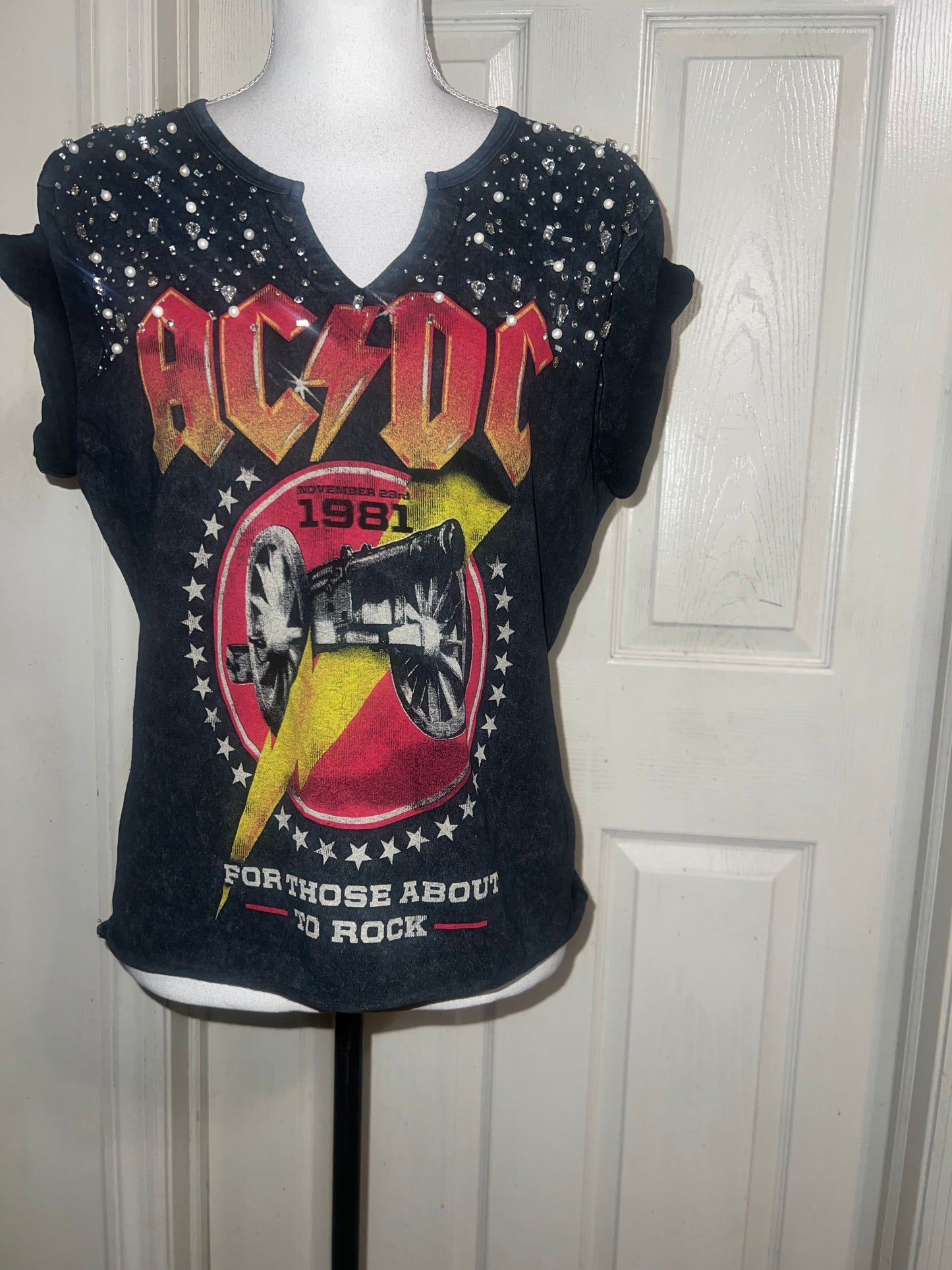 AC/DC Distressed Embellished Tee