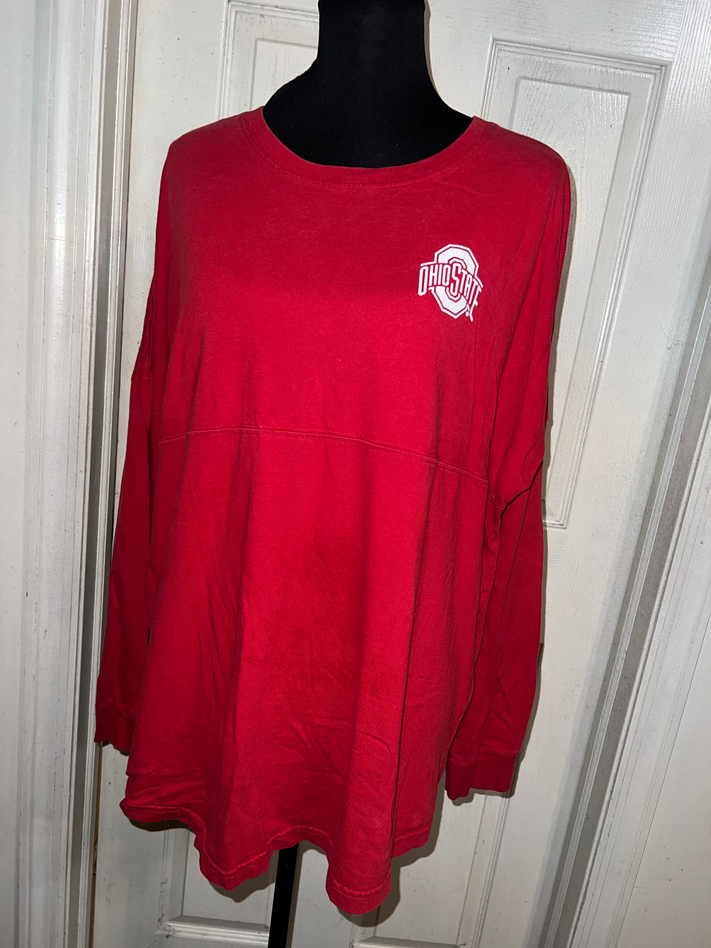 Ohio State Double Sided Oversized Distressed Long Sleeve Tee