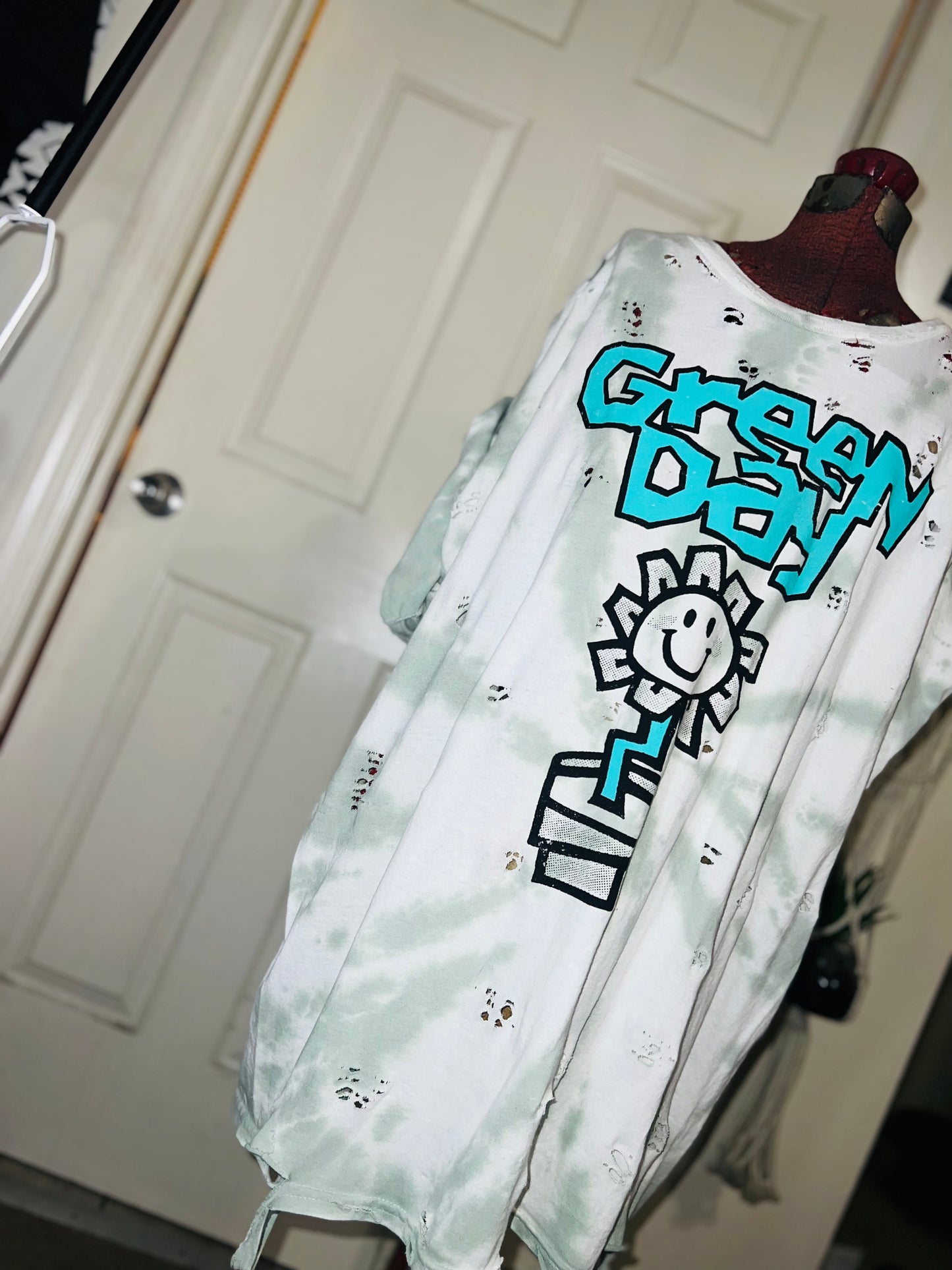 Green Day Tie Dye Double Sided Distressed Tee