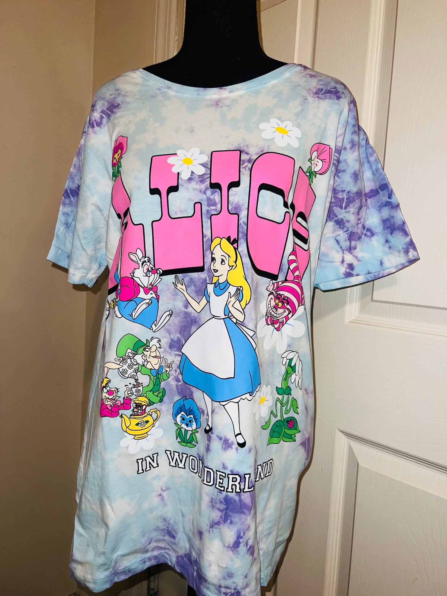 Alice in Wonderland Tie Dye Oversized Distressed Tee