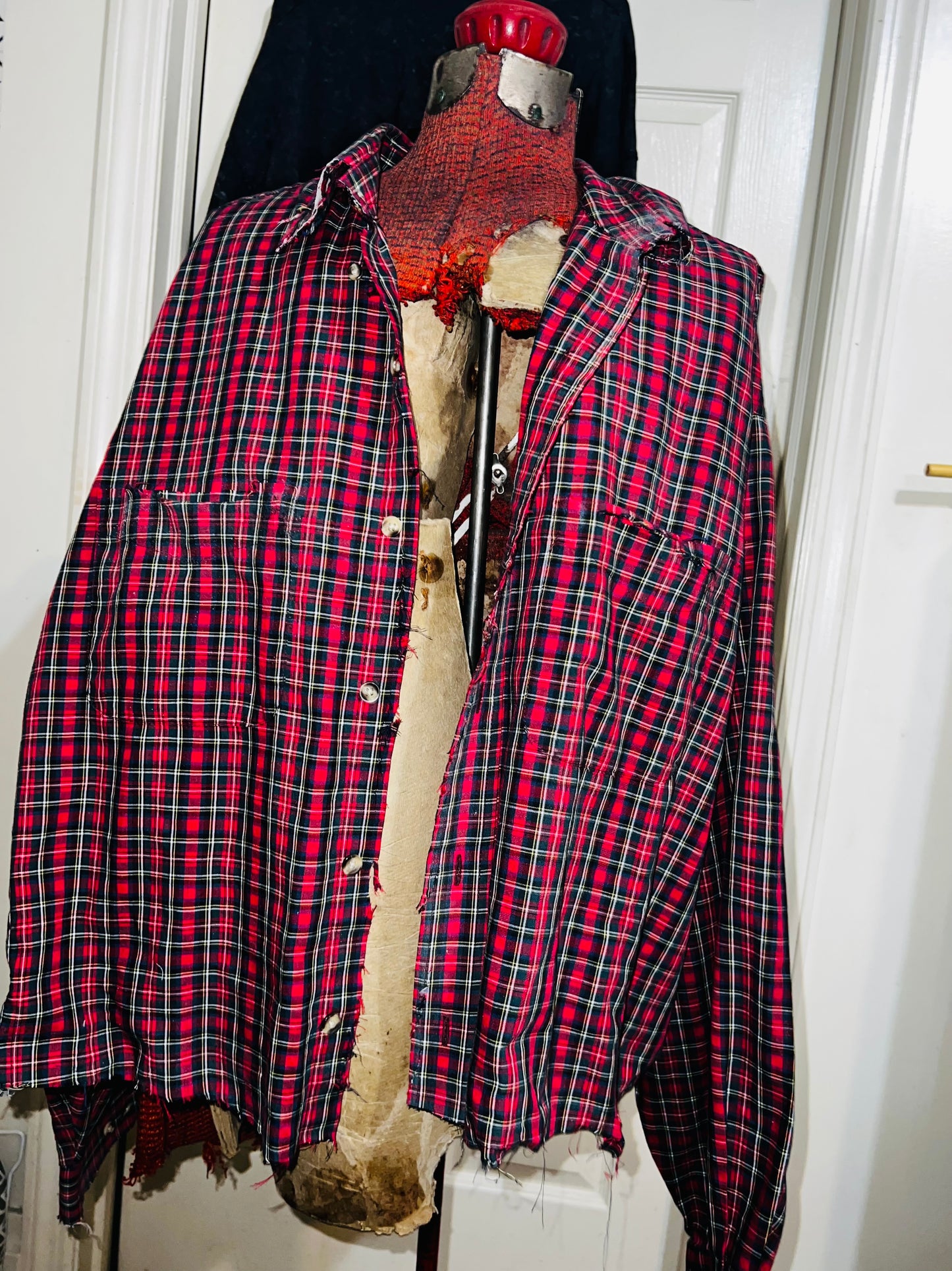 Red Flannel/Button Up W/ Guns n Roses Patch Distressed (bleach option)