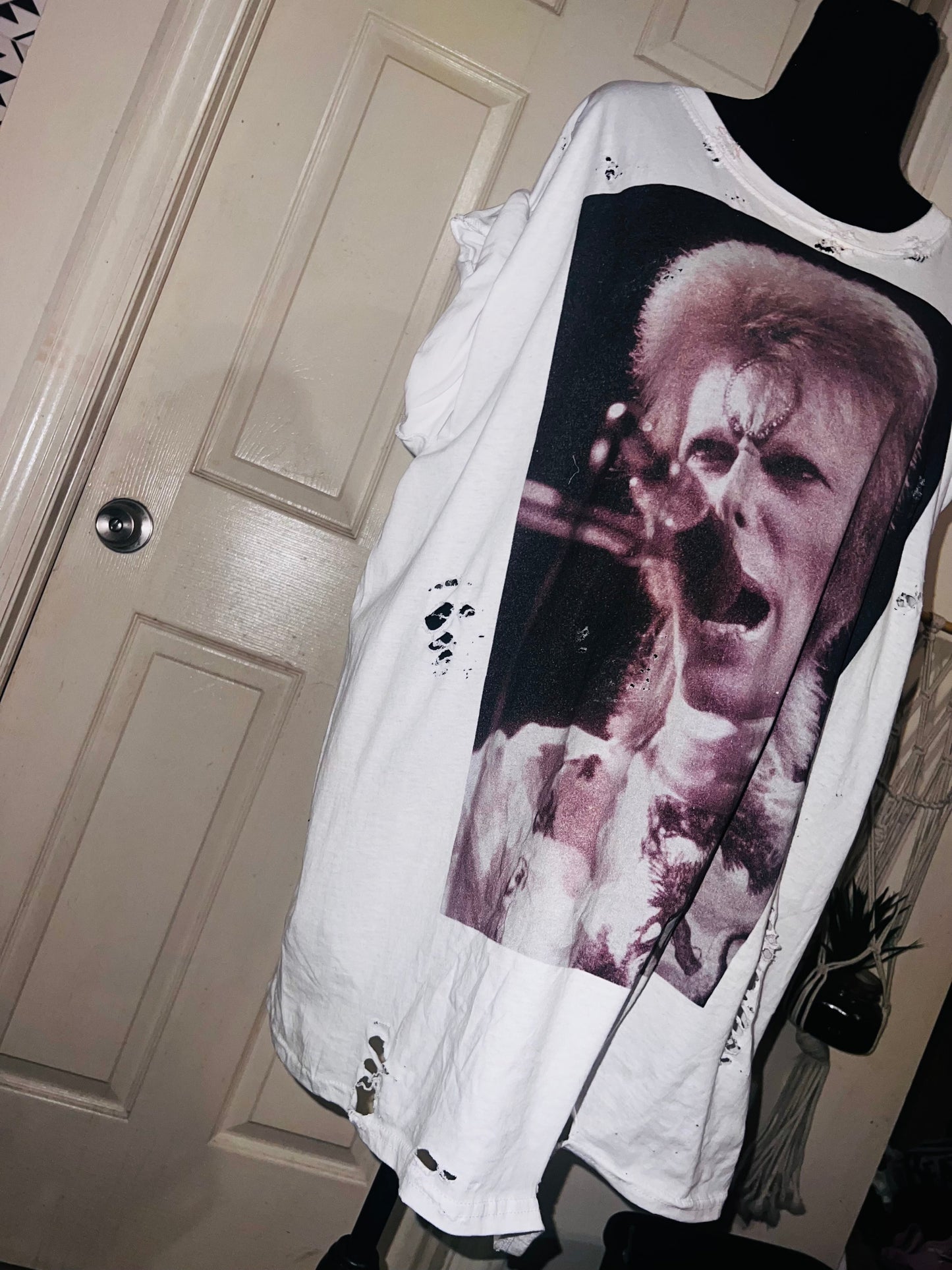 David Bowie Black & White Oversized Distressed Tee
