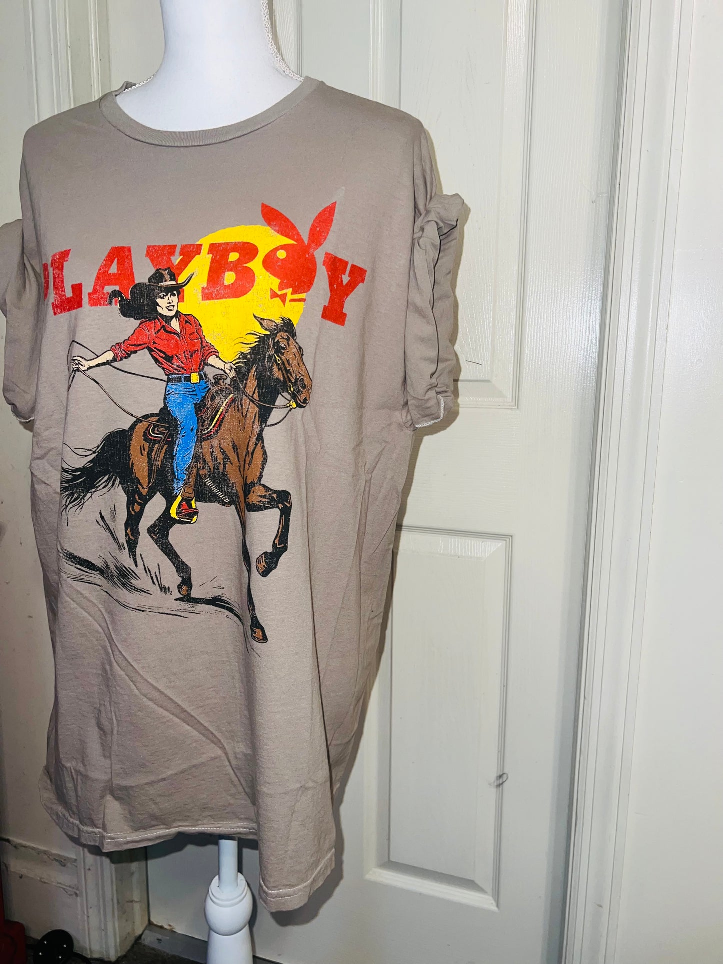 Playboy Cowgirl Oversized Distressed Tee