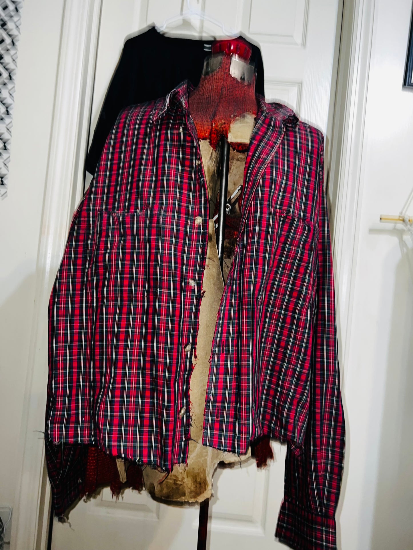 Red Flannel/Button Up W/ Guns n Roses Patch Distressed (bleach option)