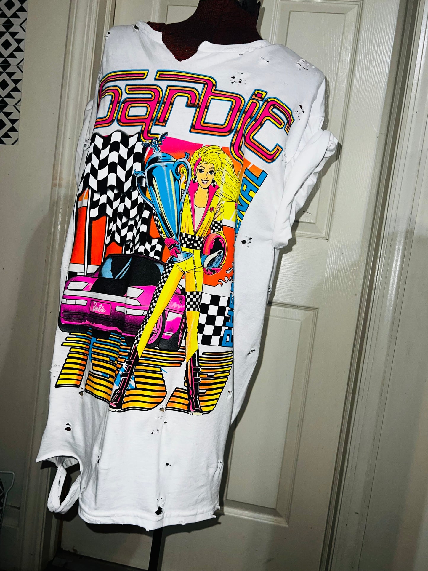 Barbie Race Car Oversized Distressed Tee