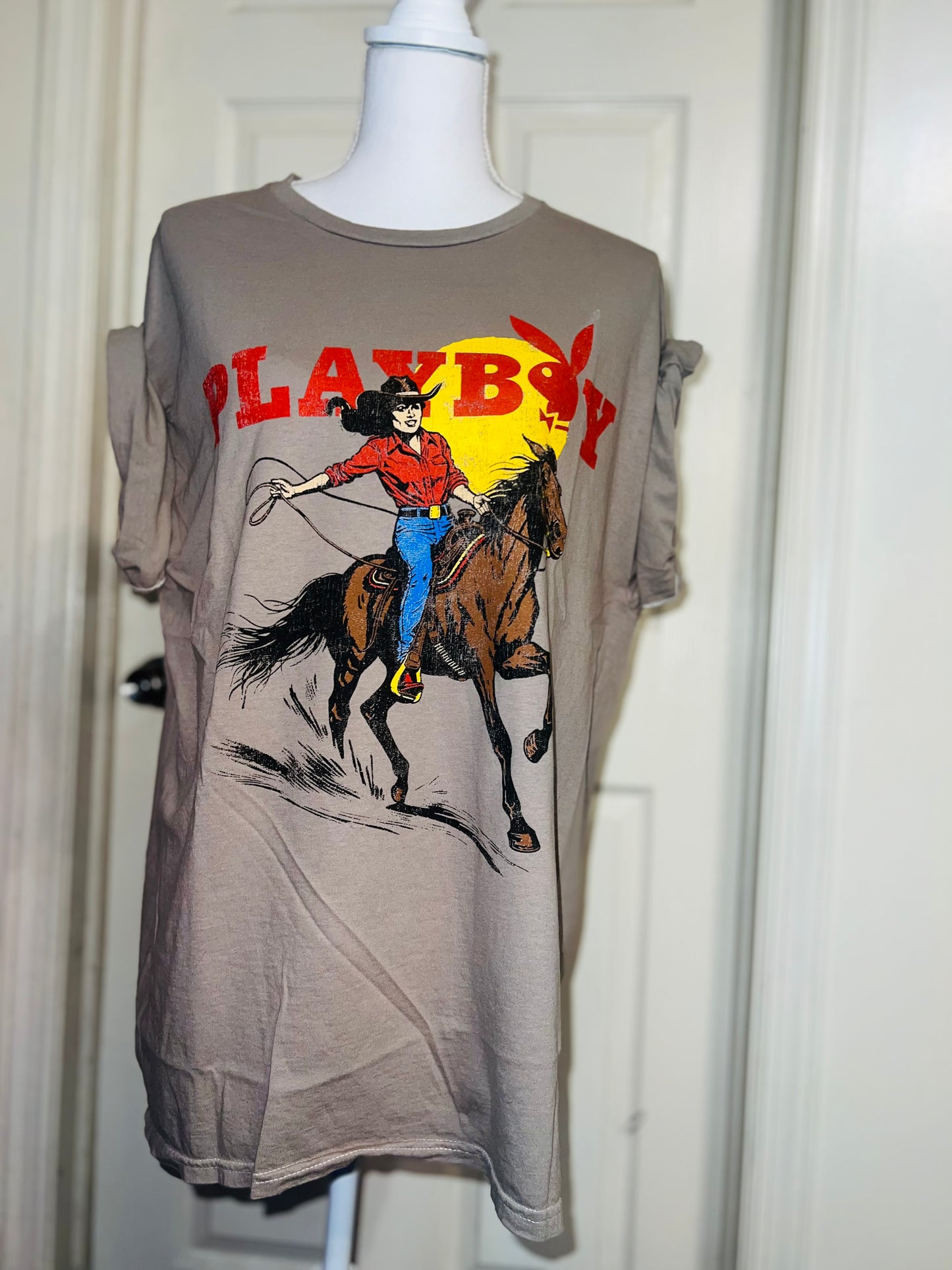 Playboy Cowgirl Oversized Distressed Tee