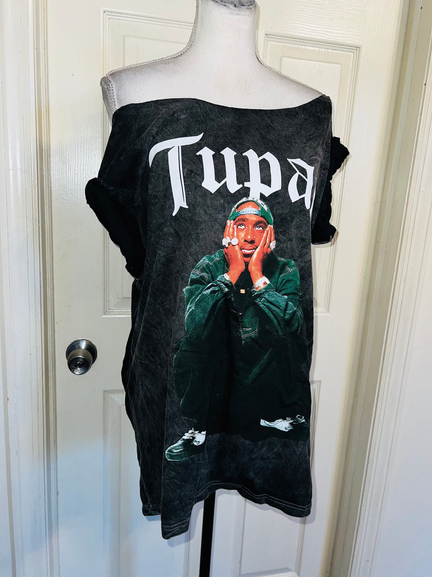 Tupac Oversized Distressed Off The Shoulder Tee