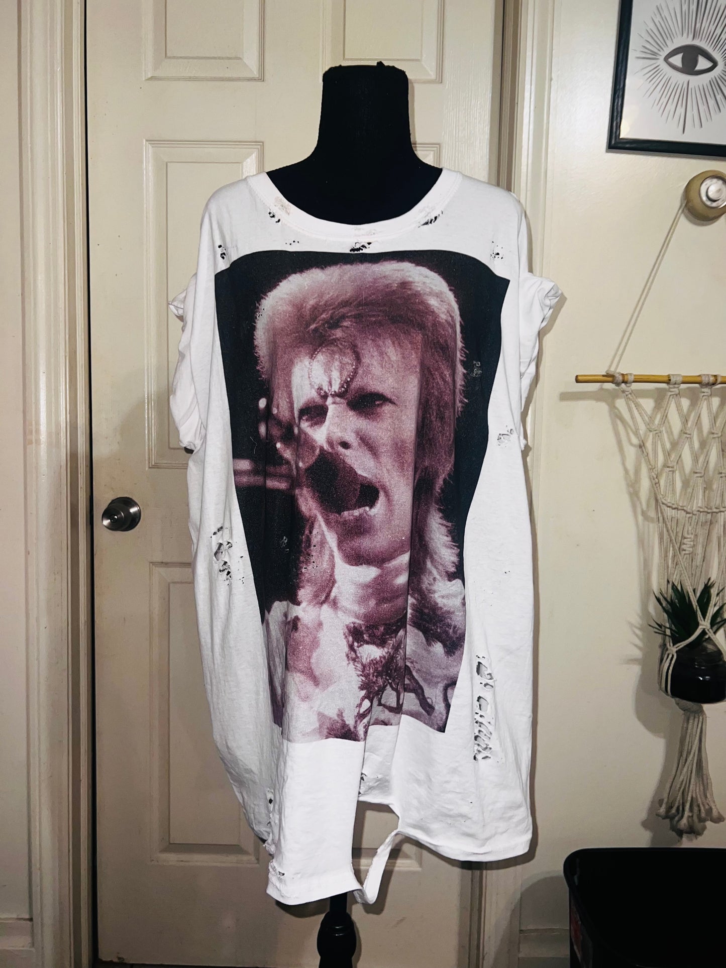 David Bowie Black & White Oversized Distressed Tee