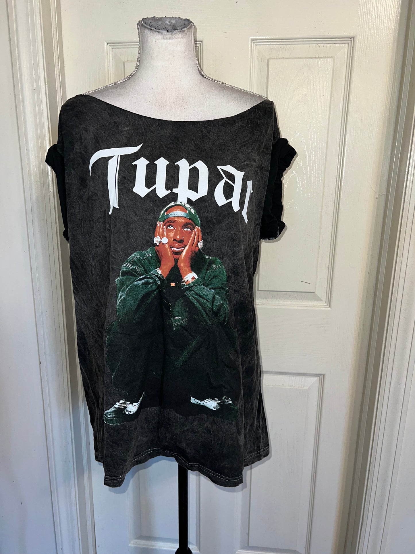 Tupac Oversized Distressed Off The Shoulder Tee