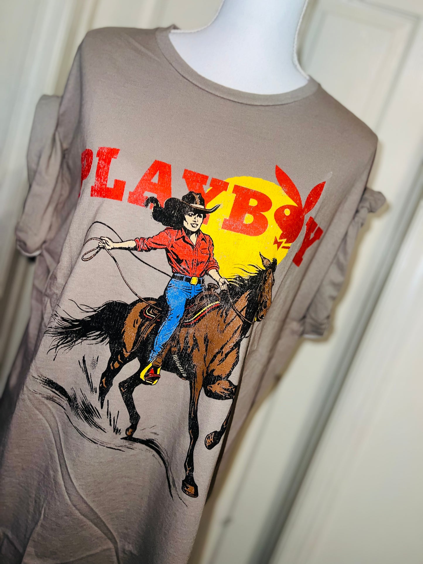 Playboy Cowgirl Oversized Distressed Tee