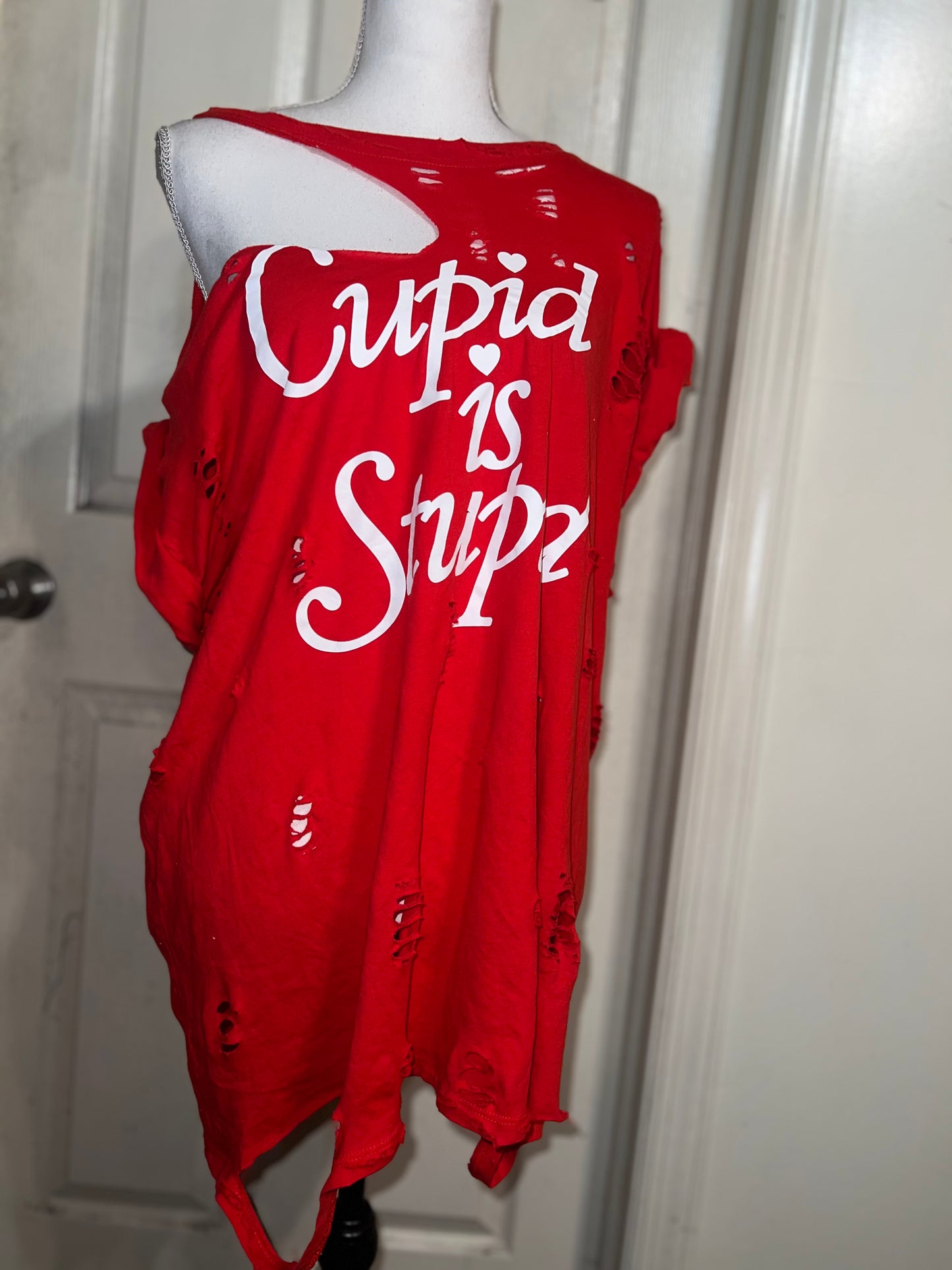Cupid is Stupid Oversized Distressed Tee