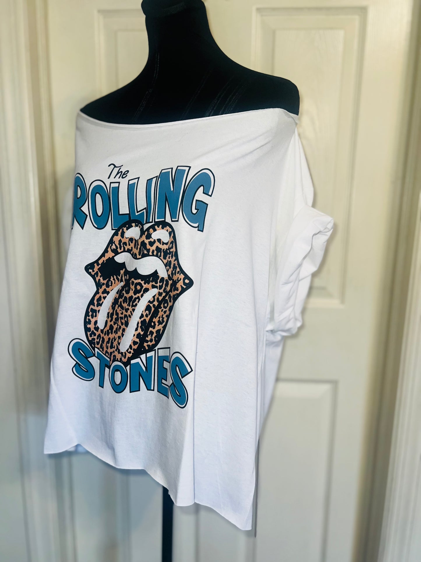 Rolling Stones Off The Shoulder Oversized Distressed Tee