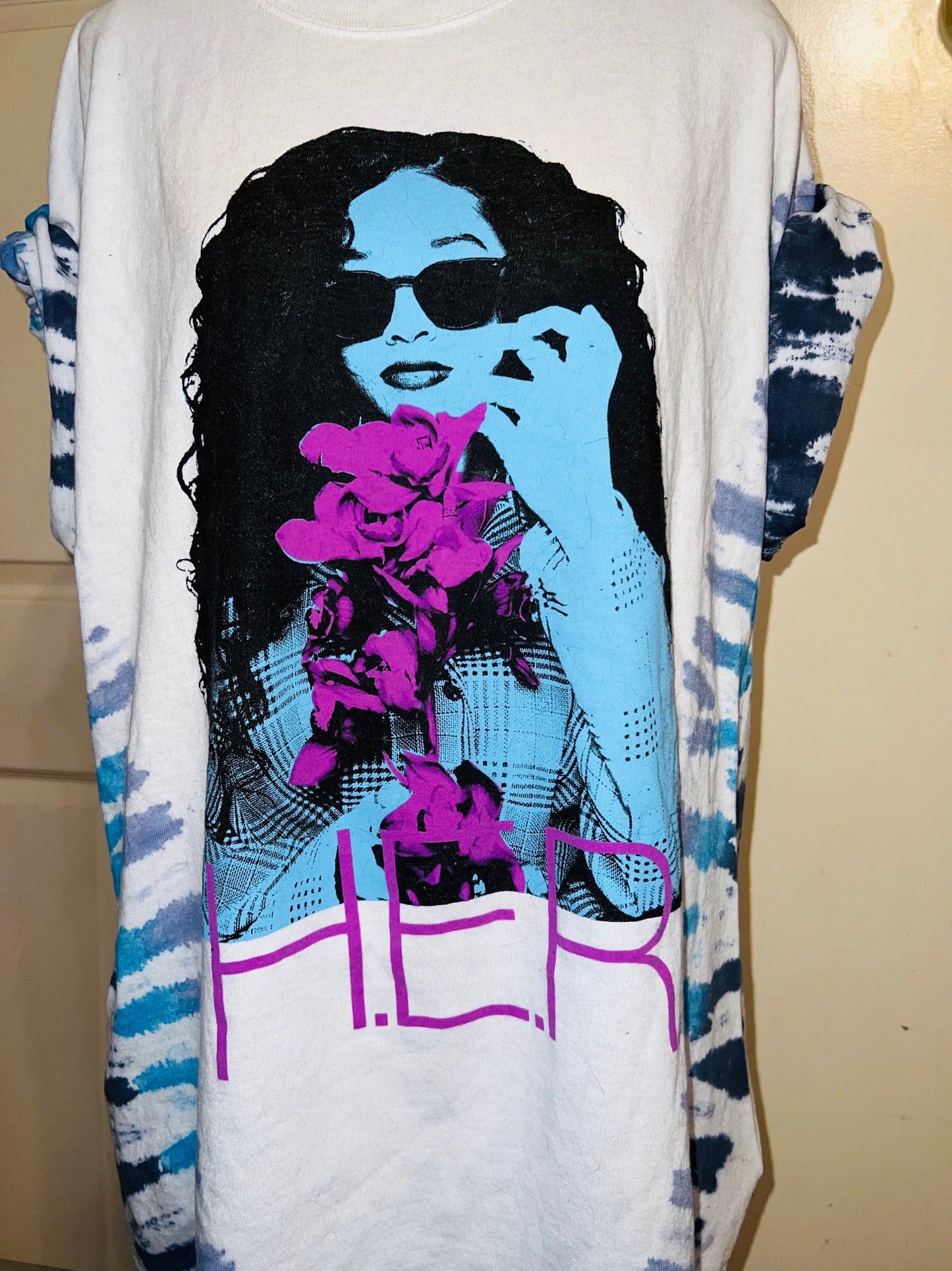 H.E.R Tie Dye Oversized Distressed Tee