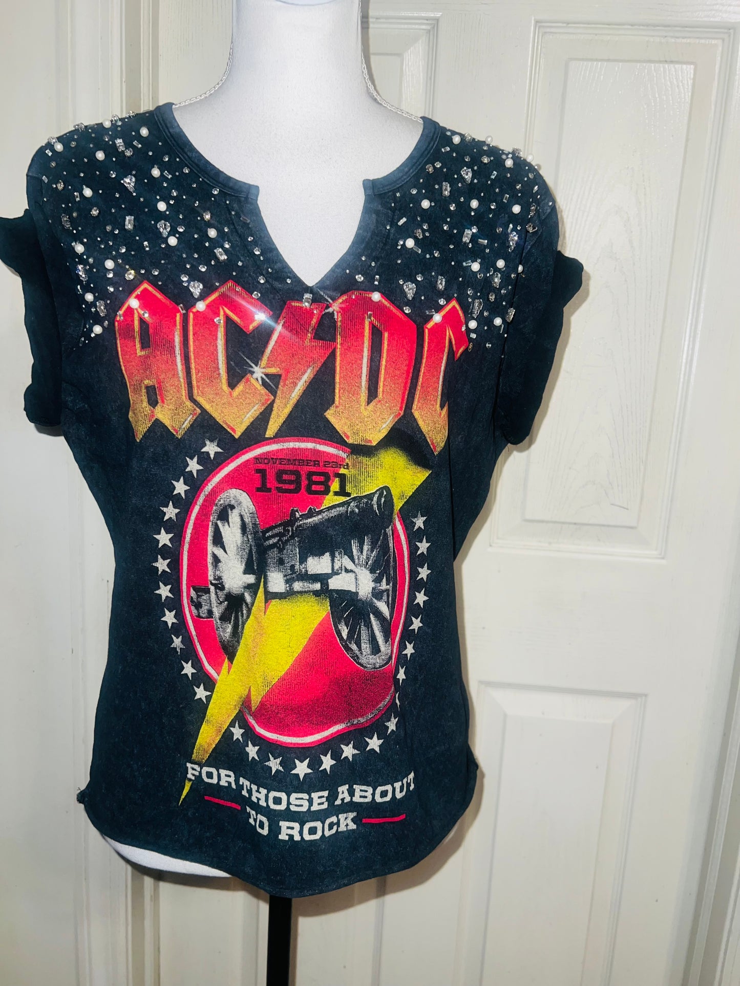 AC/DC Distressed Embellished Tee