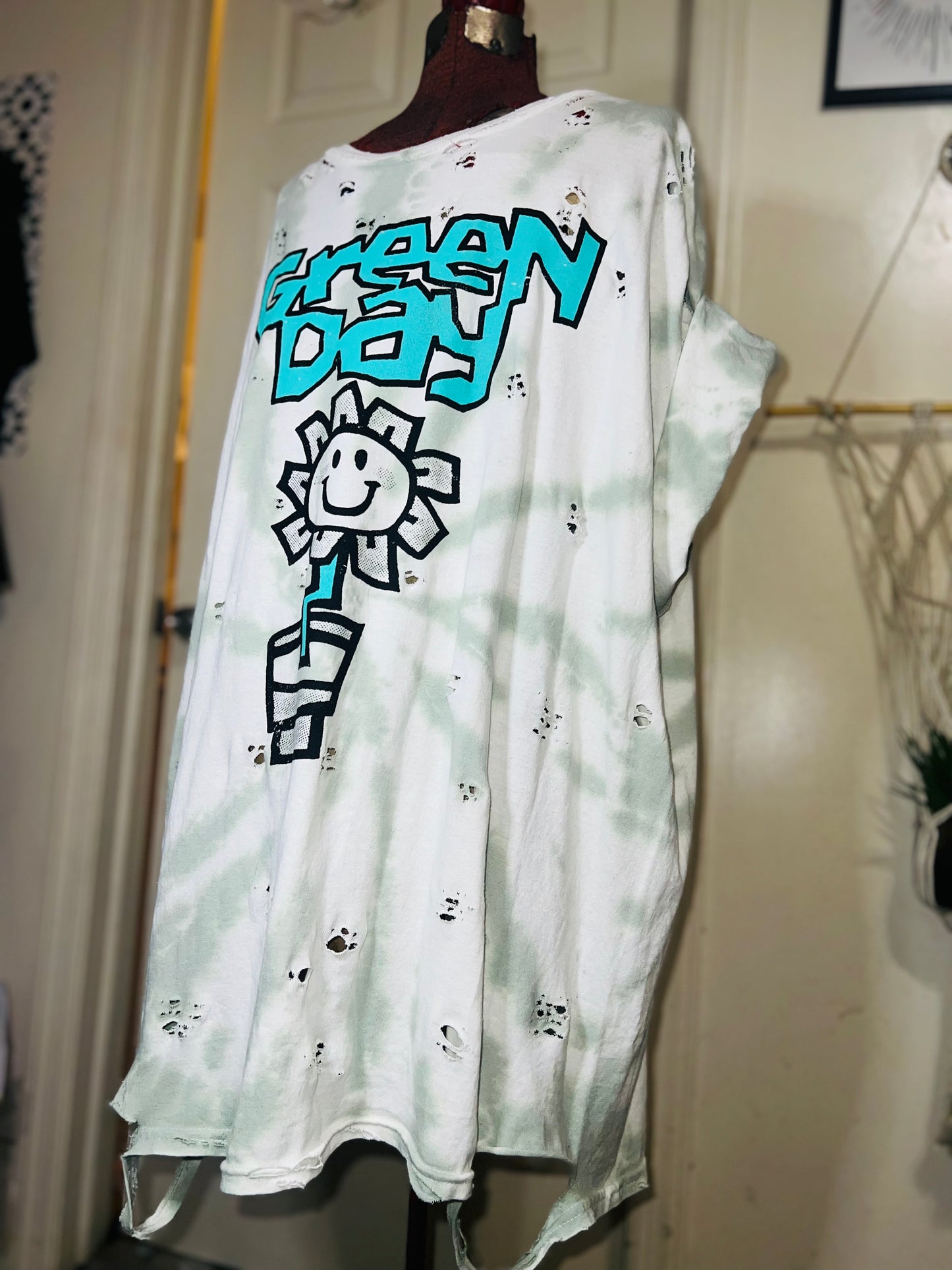 Green Day Tie Dye Double Sided Distressed Tee
