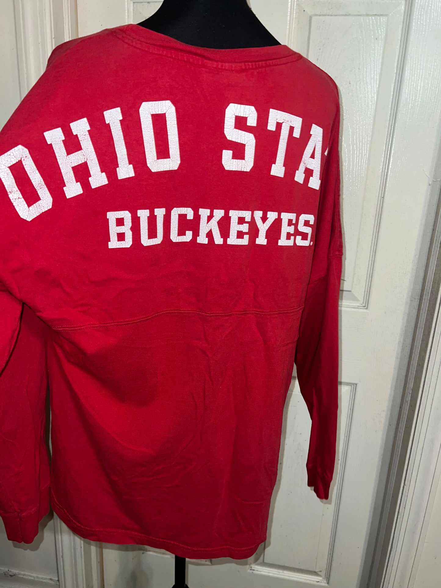 Ohio State Double Sided Oversized Distressed Long Sleeve Tee